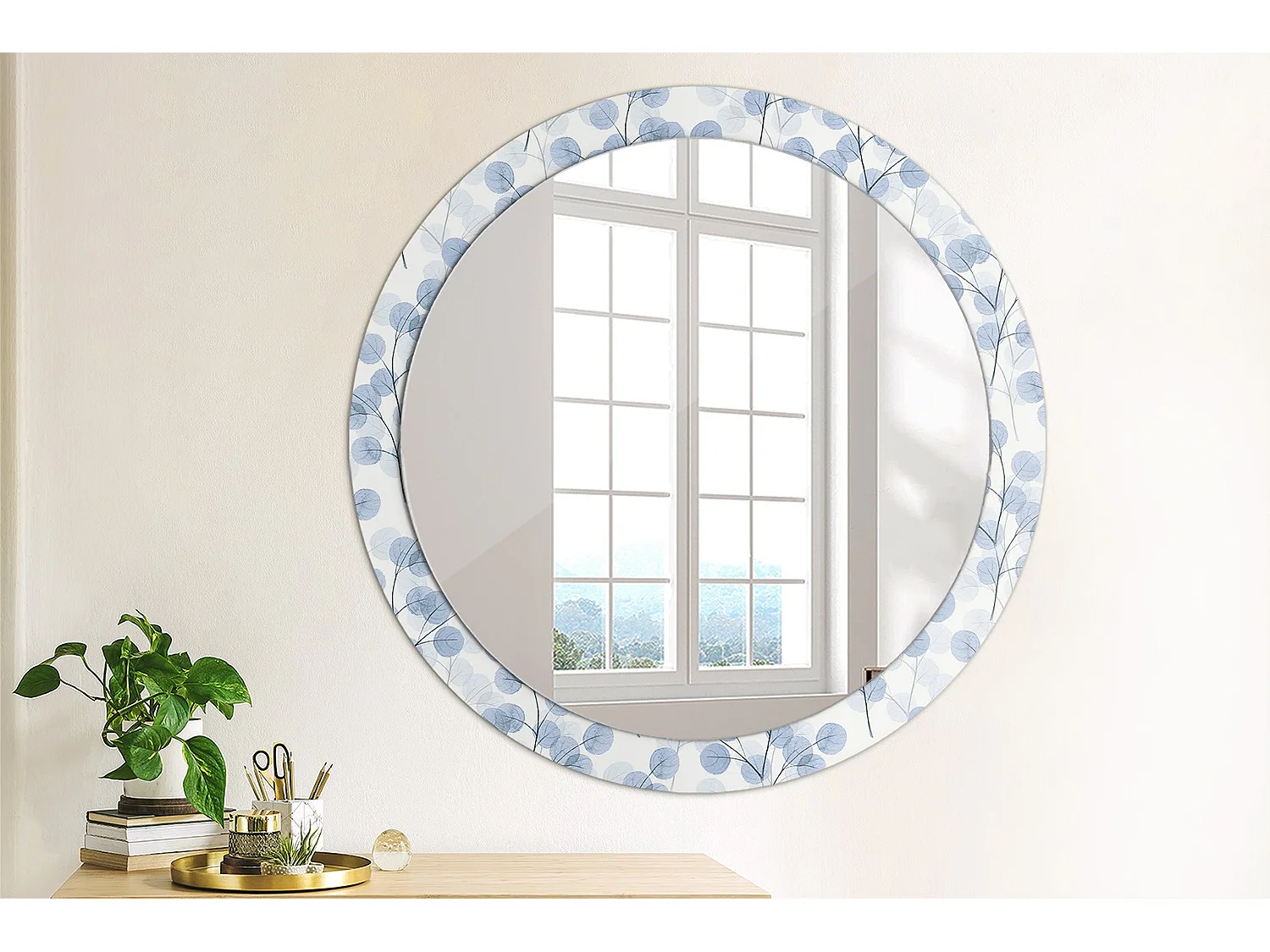 Miroir rond décoratif - Branches feuilles - 90 cm