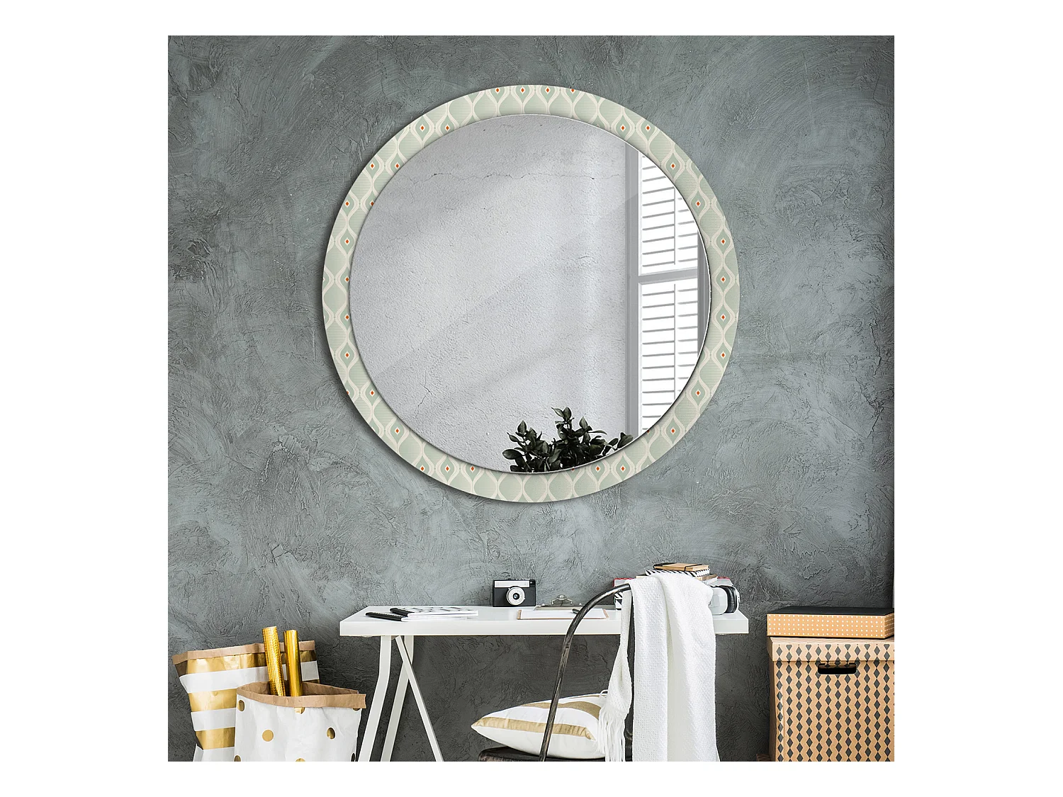 Miroir rond décoratif - Motif vintage classique - 100 cm