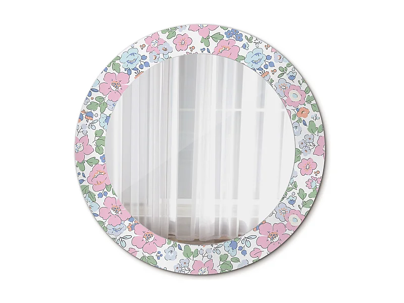 Miroir rond décoratif - Fleurs colorées - 70 cm