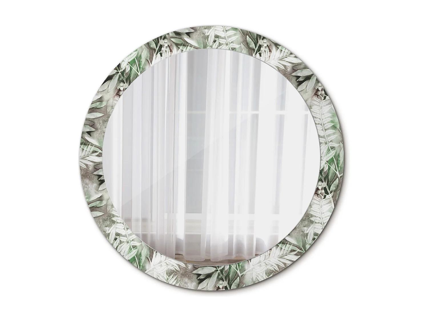 Miroir rond décoratif - Feuilles aquarelles - 80 cm