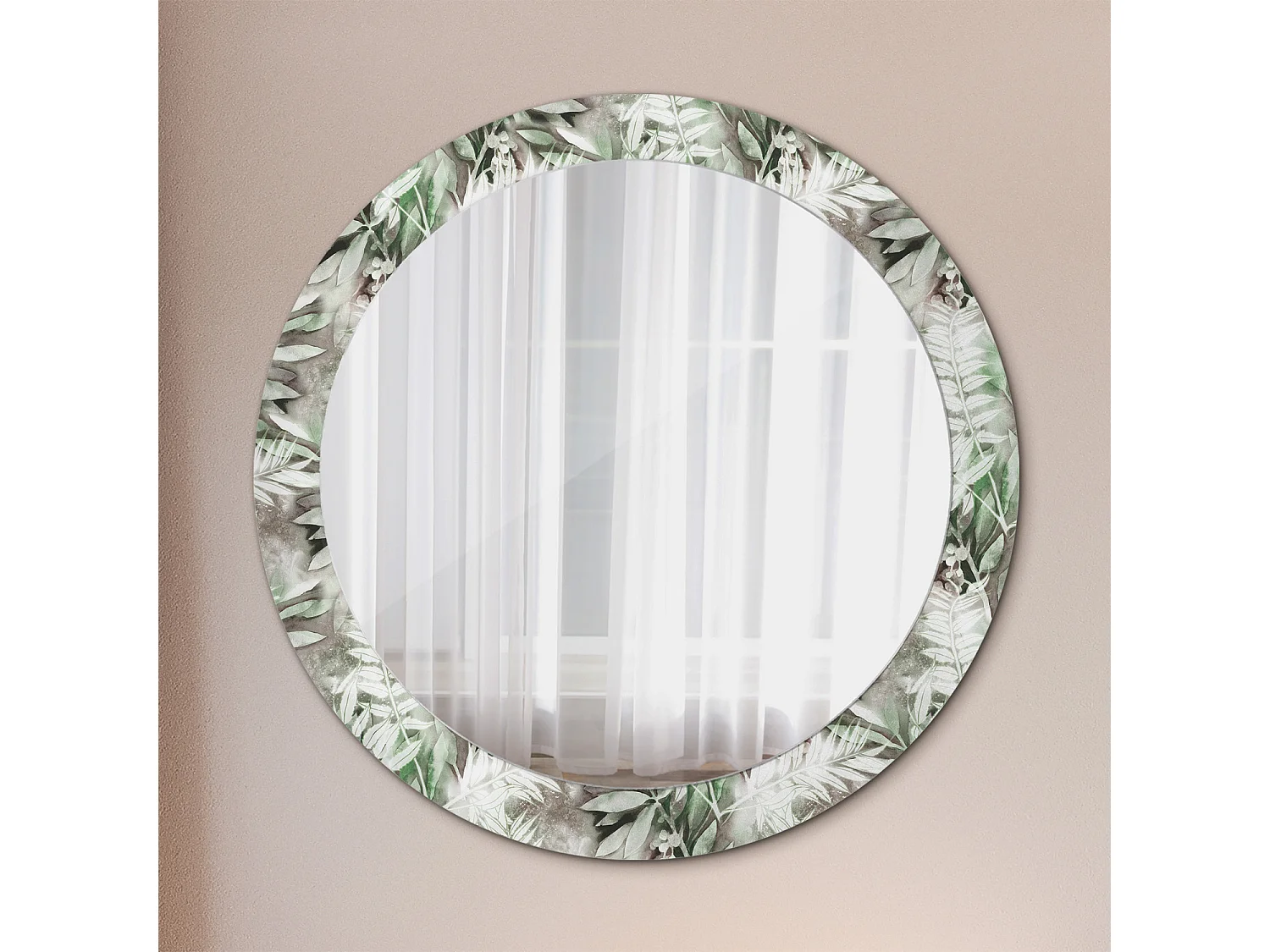 Decoratieve ronde spiegel - aquarelbladeren - 80 cm