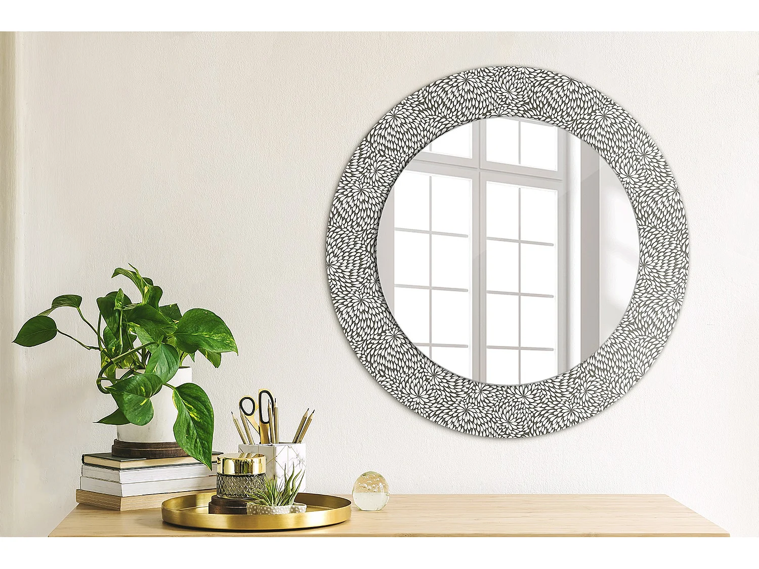 Specchio rotondo decorativo - Motivo floreale - 50 cm