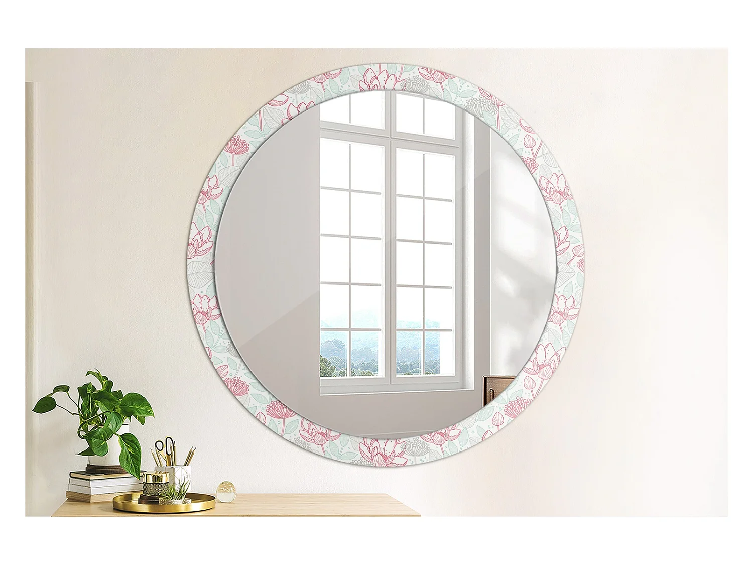 Runder dekorativer Spiegel - Blumen - 100 cm