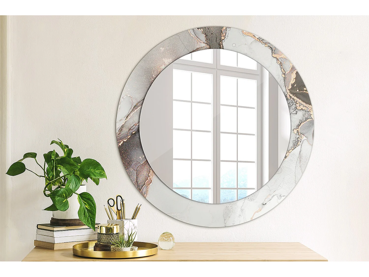 Runder dekorativer Spiegel - Abstrakter Marmor - 60 cm