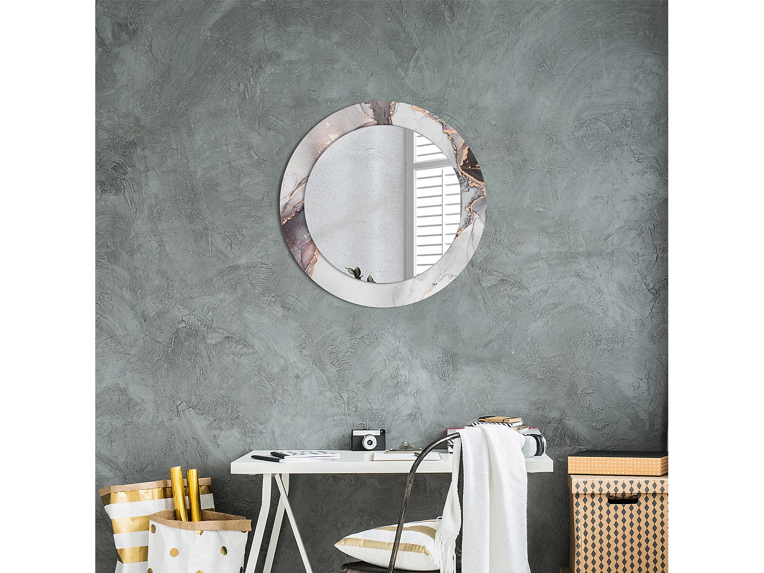 Runder dekorativer Spiegel - Abstrakter Marmor - 60 cm