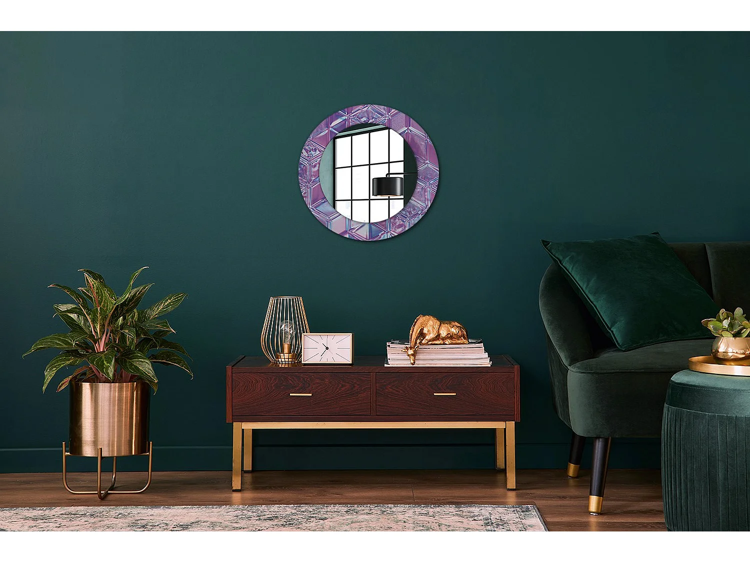 Runder dekorativer Spiegel - Kristallmuster - 50 cm