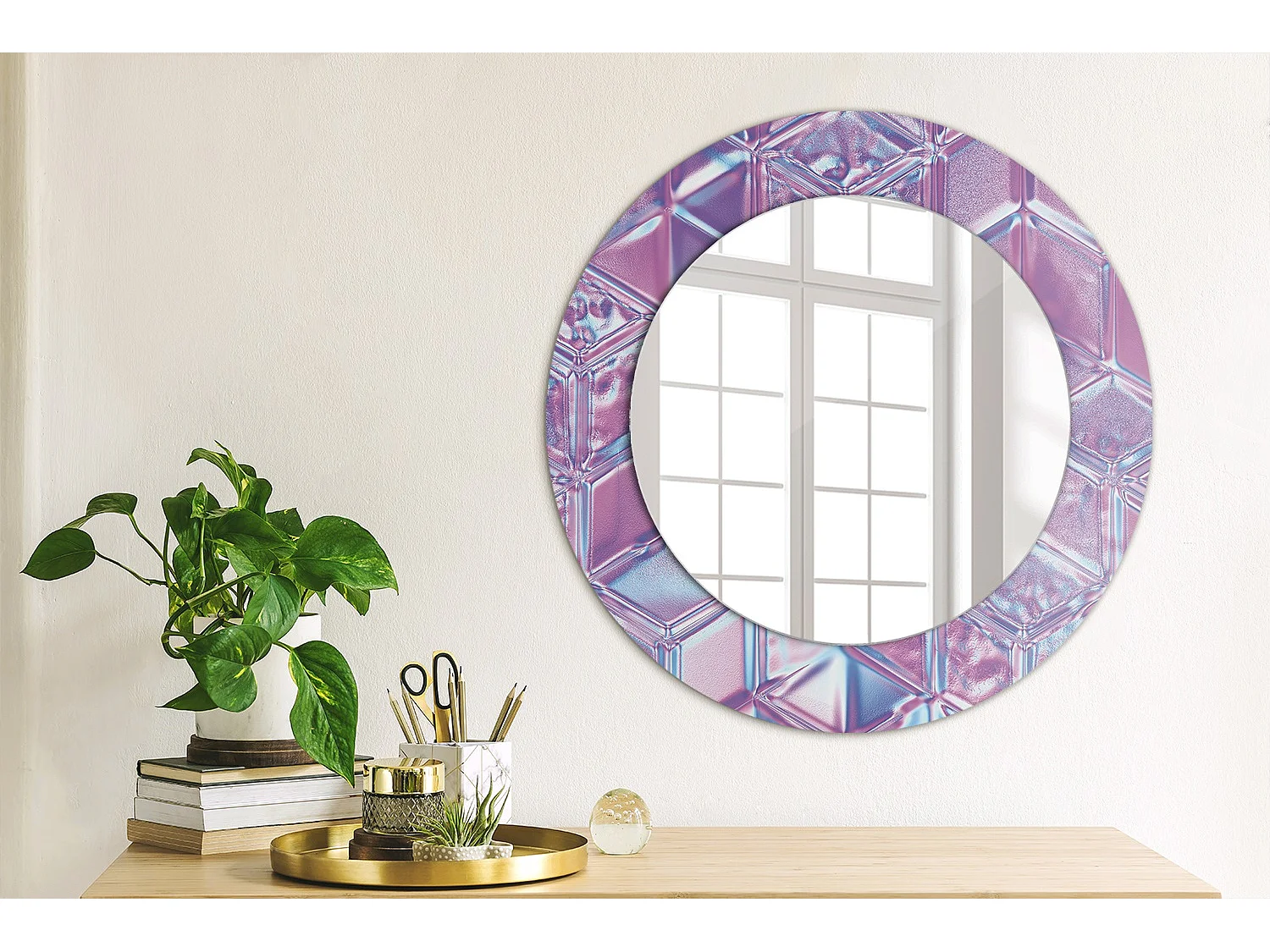 Runder dekorativer Spiegel - Kristallmuster - 50 cm