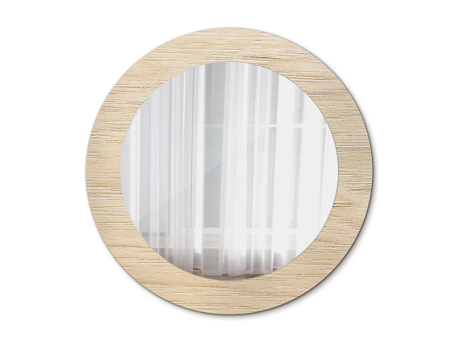 Miroir rond décoratif - Bois clair - 70 cm