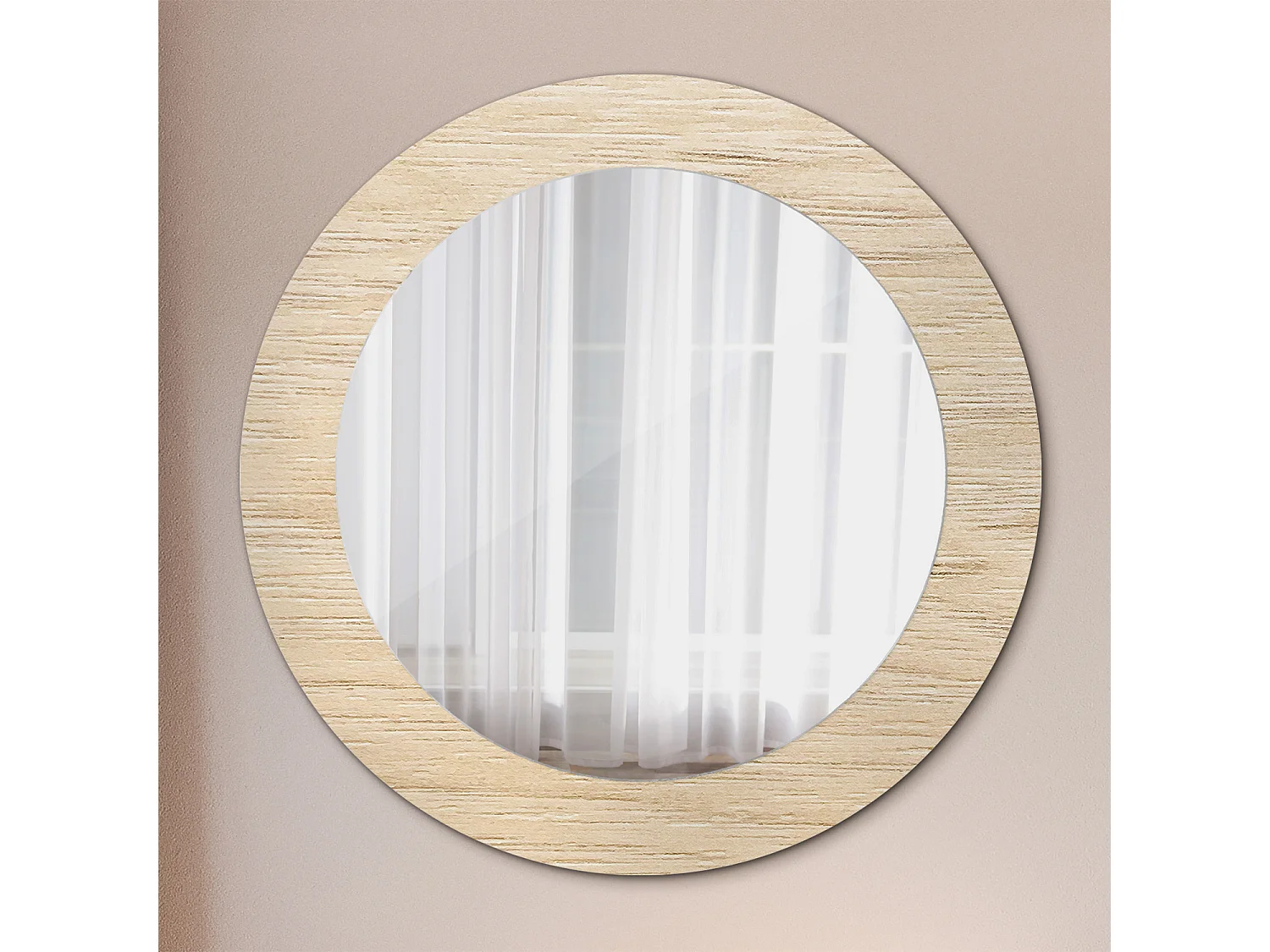 Miroir rond décoratif - Bois clair - 70 cm