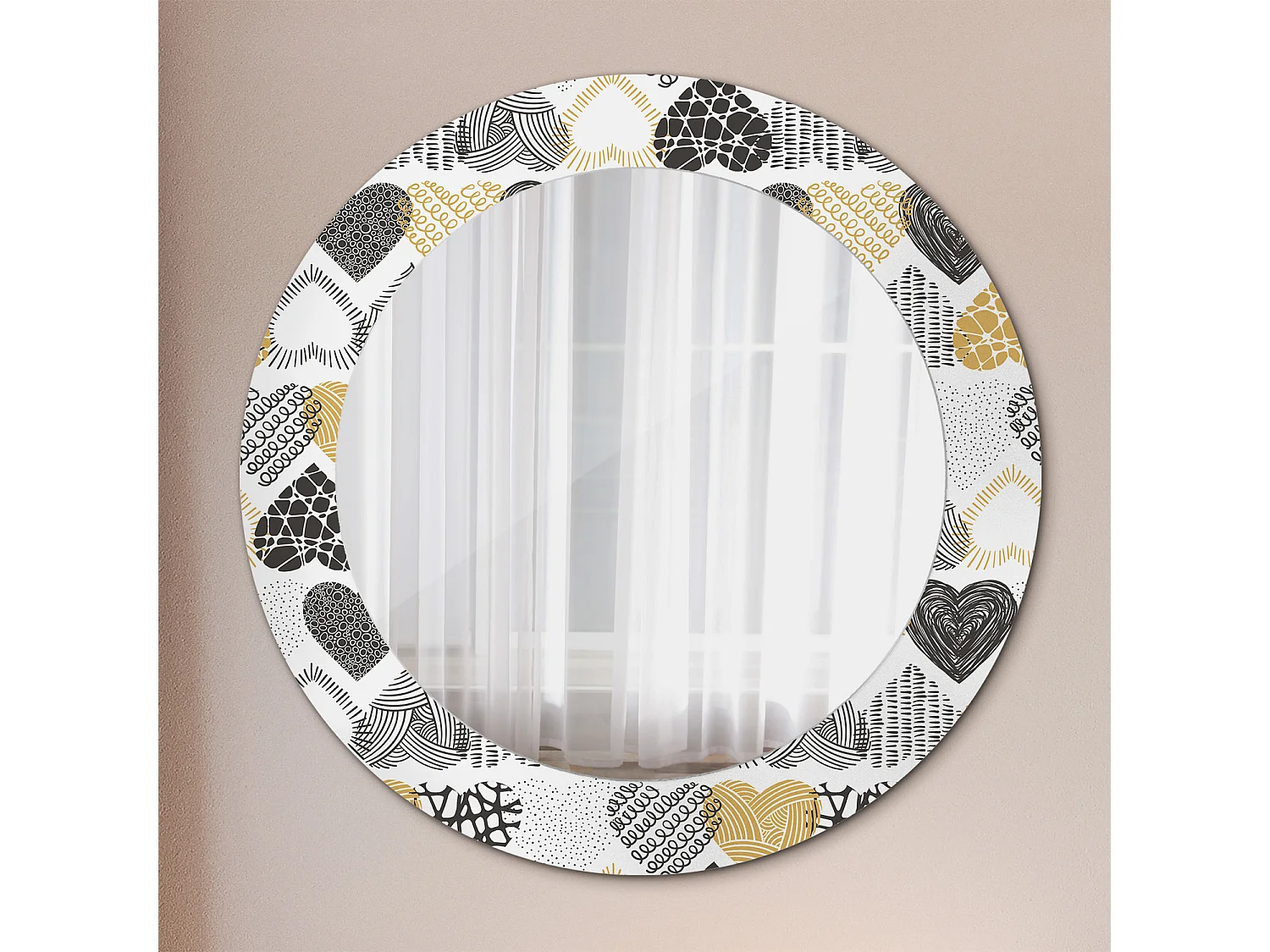 Dekorativer runder Spiegel – Herzen im Doodle-Stil – 60 cm