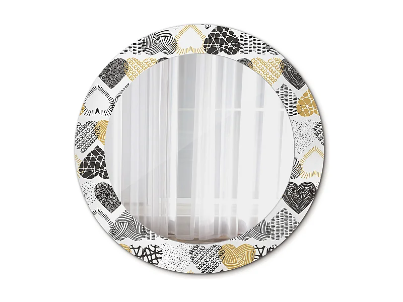 Dekorativer runder Spiegel – Herzen im Doodle-Stil – 60 cm
