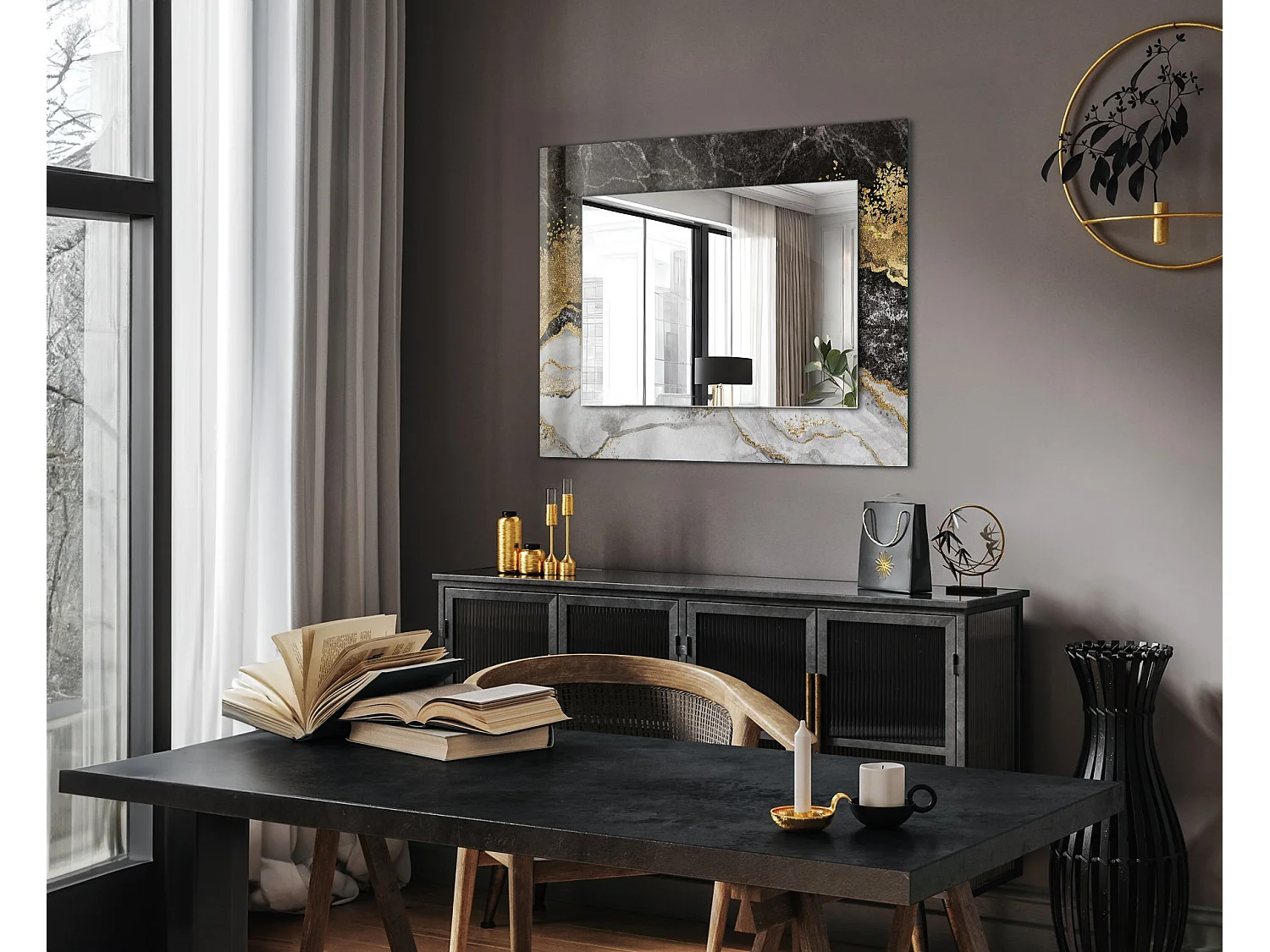 Miroir décoratif avec cadre Abstraction veines de marbre 80 x 60 cm