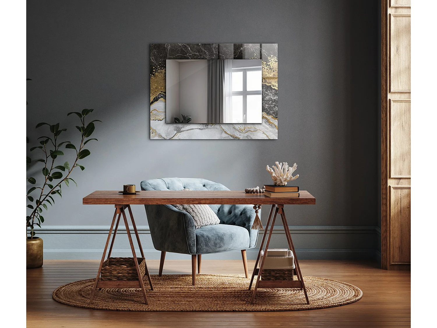 Decoratieve spiegel met lijst Marmeraders abstractie 80 x 60 cm