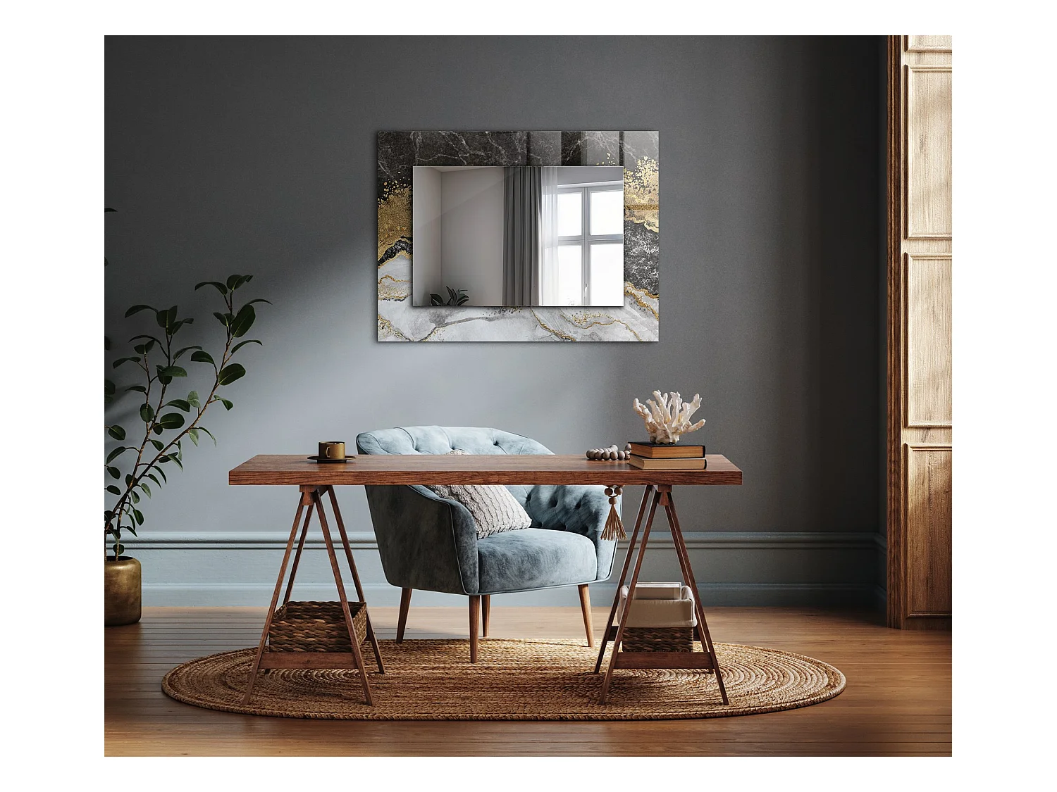 Decoratieve spiegel met lijst Marmeraders abstractie 80 x 60 cm