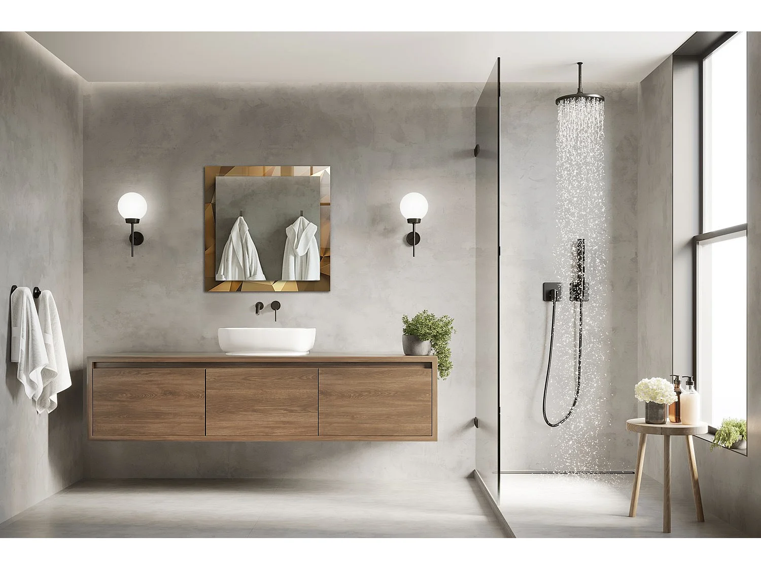 Miroir décoratif avec un cadre de formes géométriques 60 x 60 cm