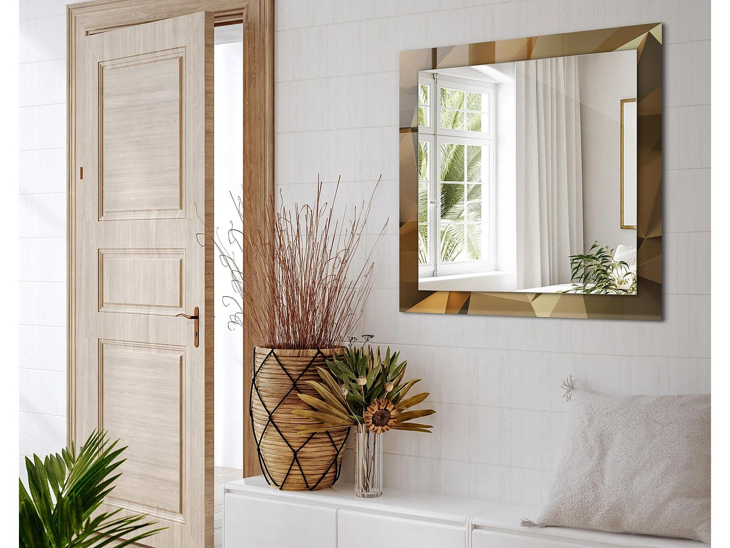 Miroir décoratif avec un cadre de formes géométriques 60 x 60 cm