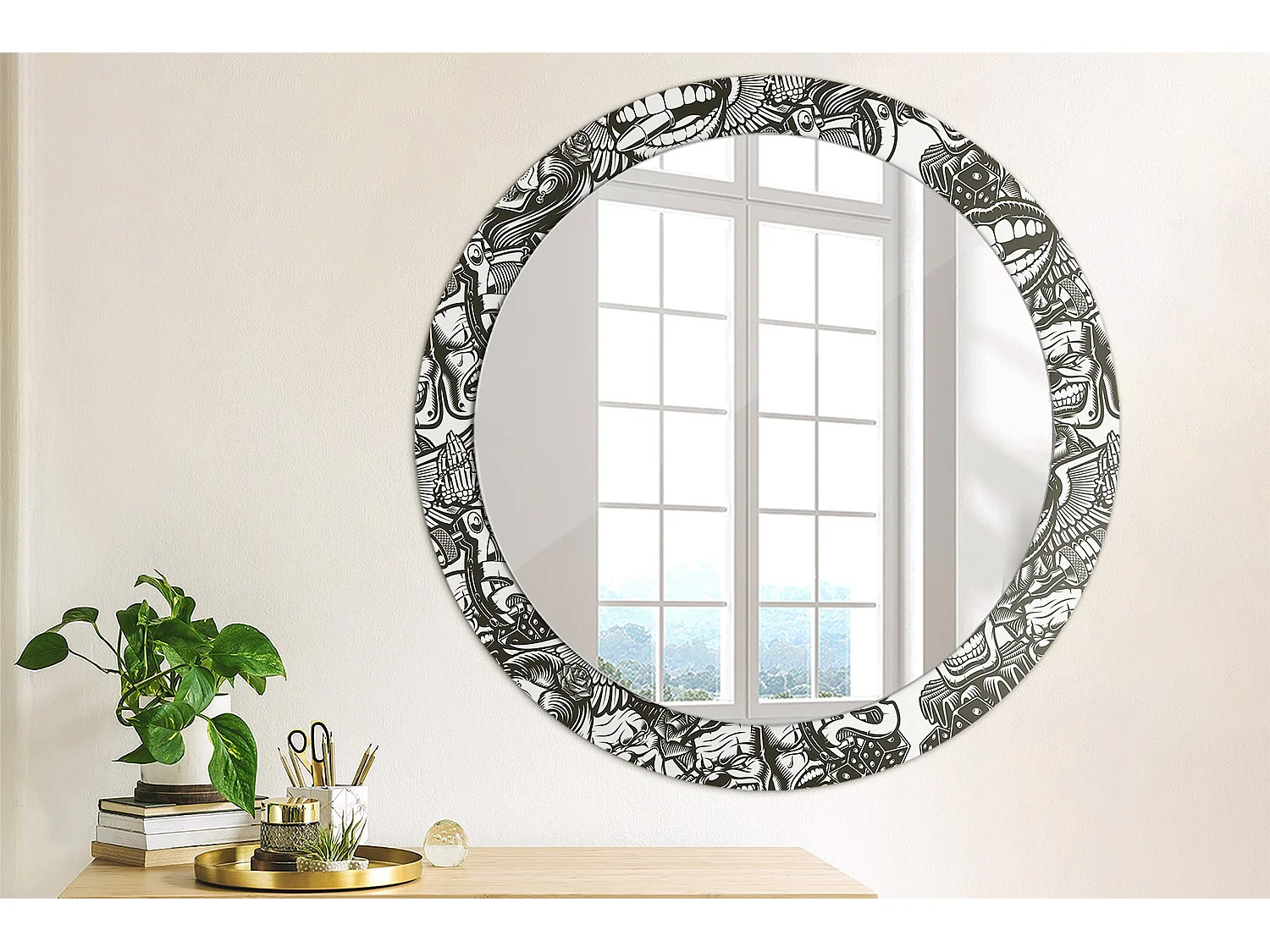 Miroir rond décoratif - Clowns graffitis - 80 cm