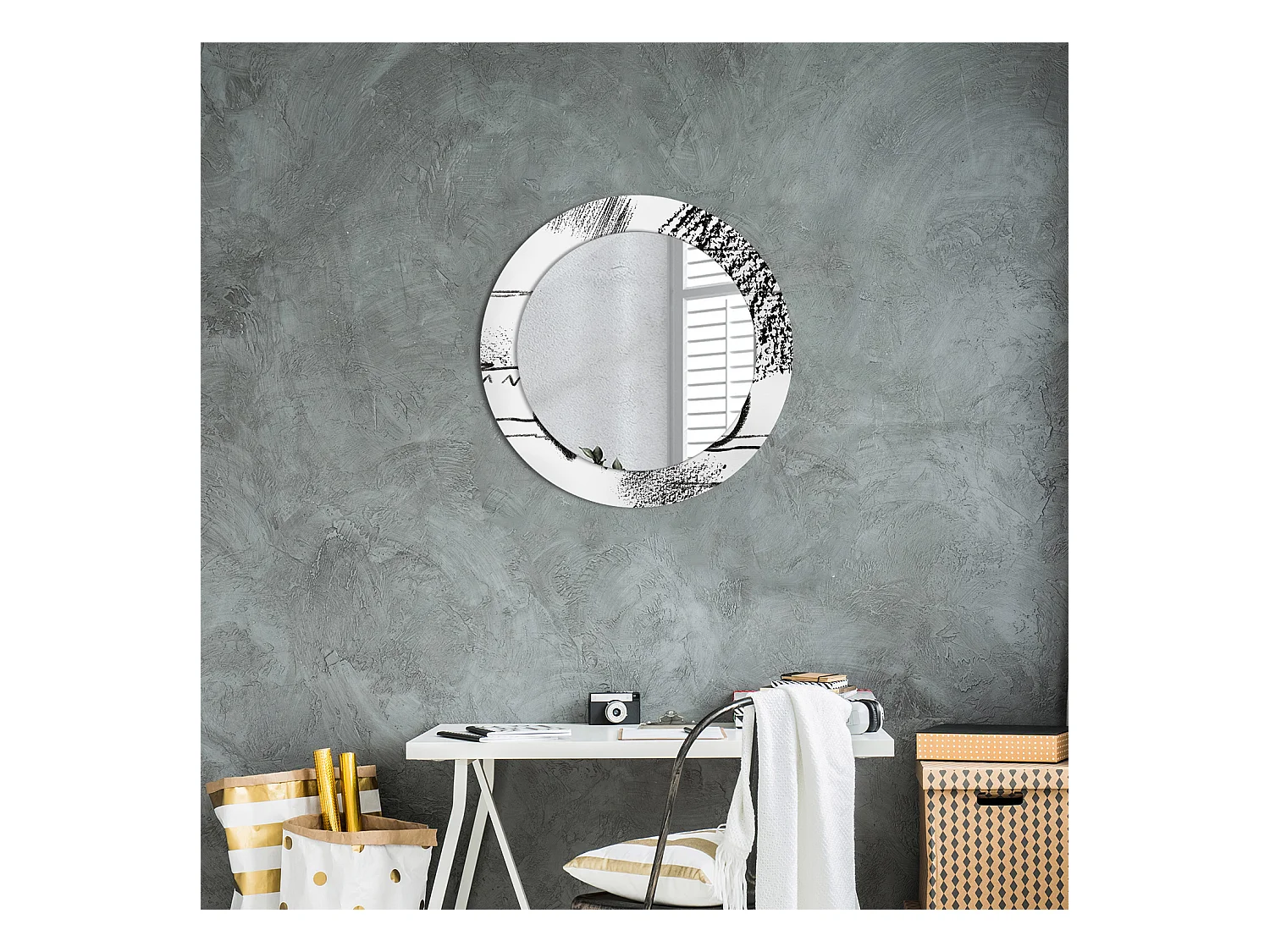 Miroir rond décoratif - Motif Graffiti - 60 cm