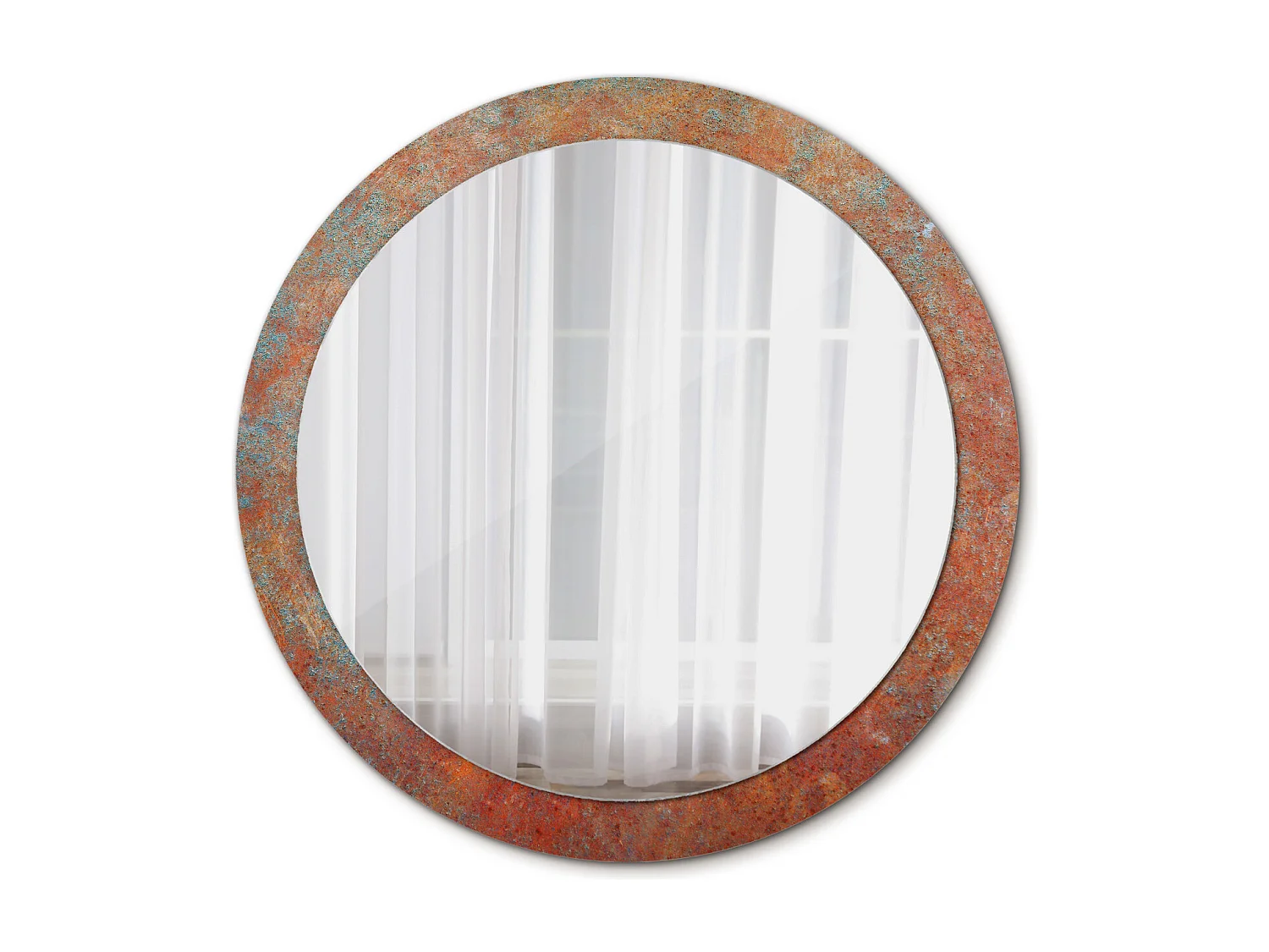 Decoratieve ronde spiegel - roestig metaal - 90 cm