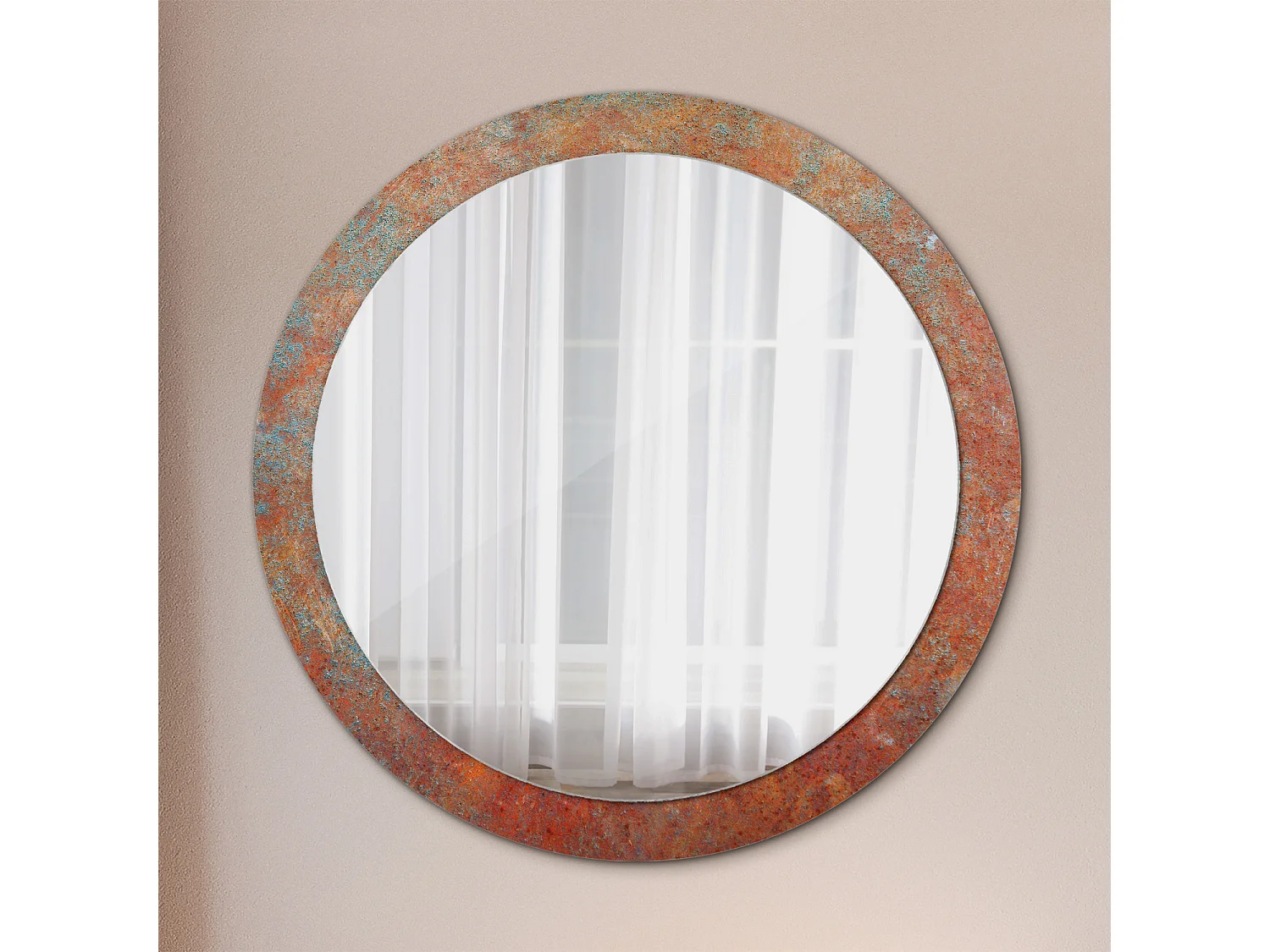 Decoratieve ronde spiegel - roestig metaal - 90 cm
