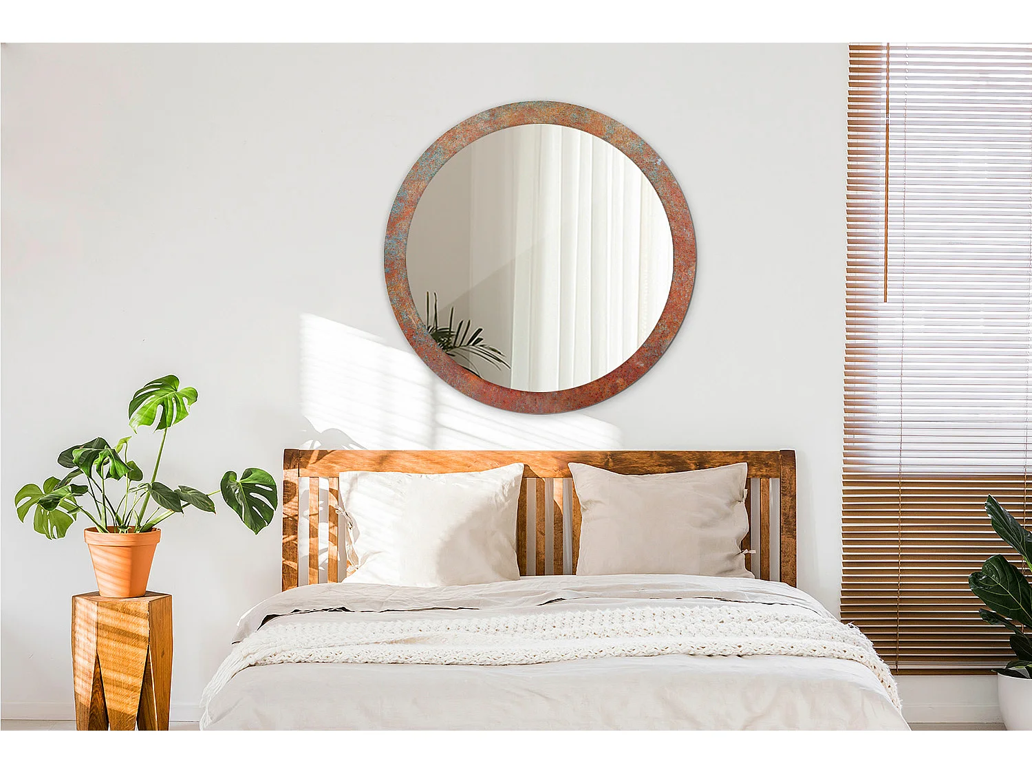 Decoratieve ronde spiegel - roestig metaal - 90 cm