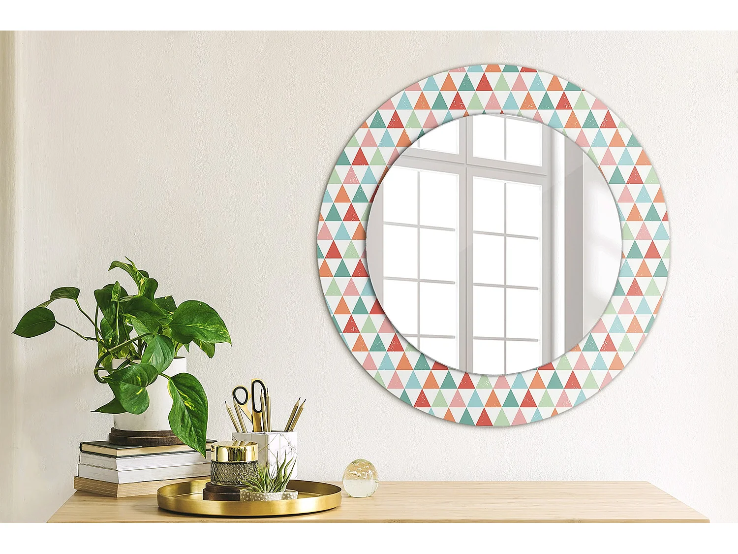 Dekorativer runder Spiegel - Geometrisches Muster - 50 cm