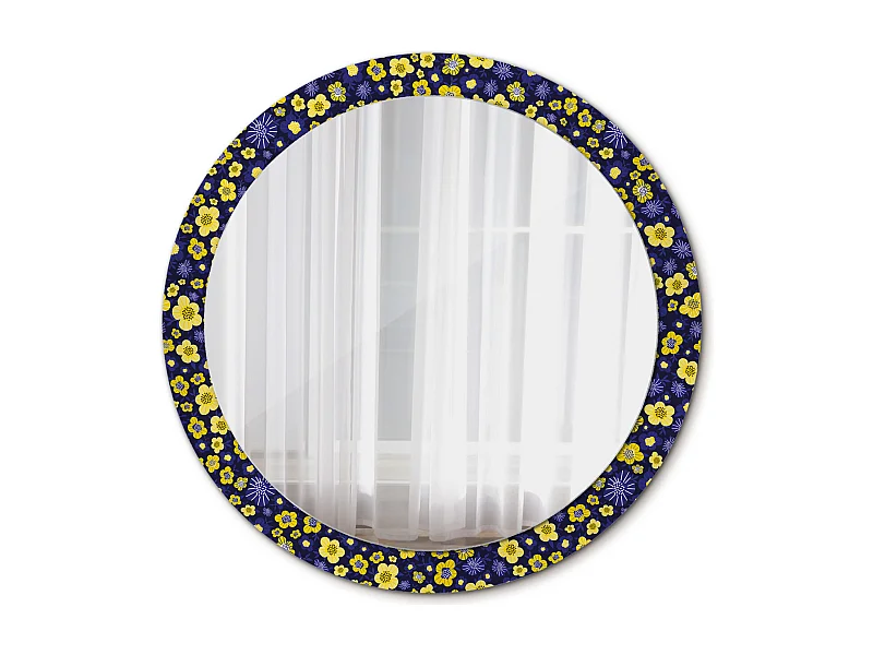 Dekorativer runder Spiegel - Kleine Blumen - 90 cm