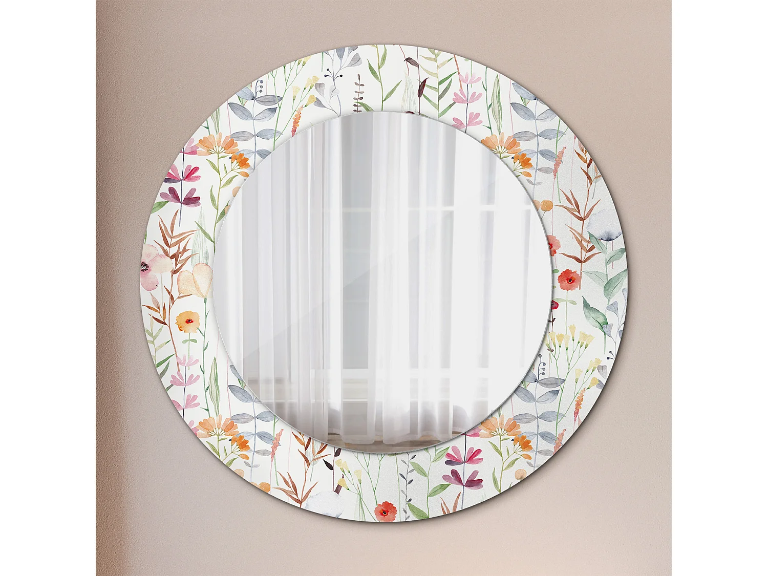 Runder dekorativer Spiegel - Wildblumen - 50 cm