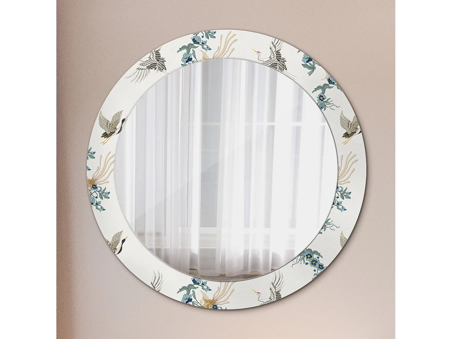 Dekorativer runder Spiegel - Chinesische Vögel - 60 cm