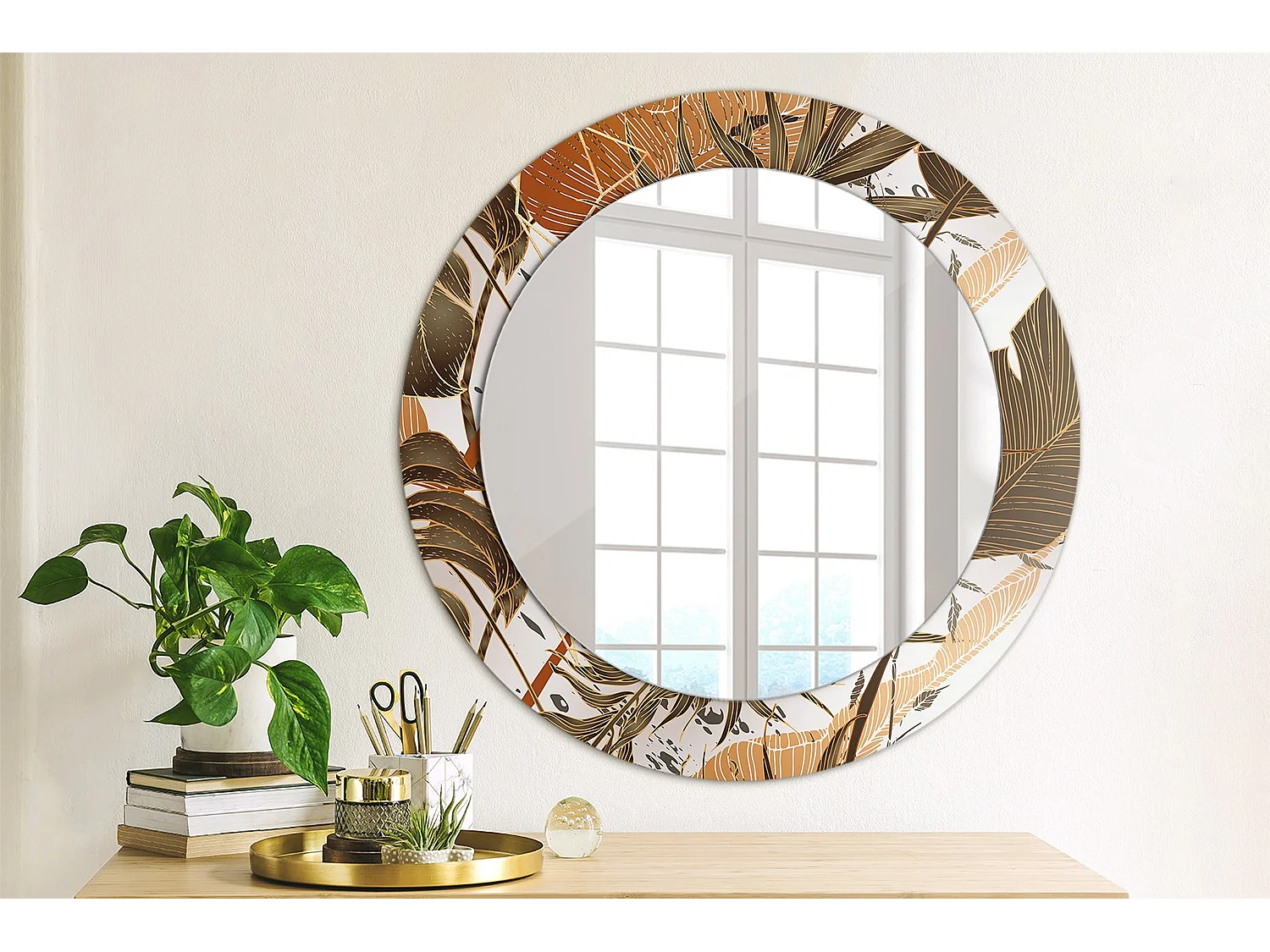 Decoratieve ronde spiegel - palmbladeren - 60 cm