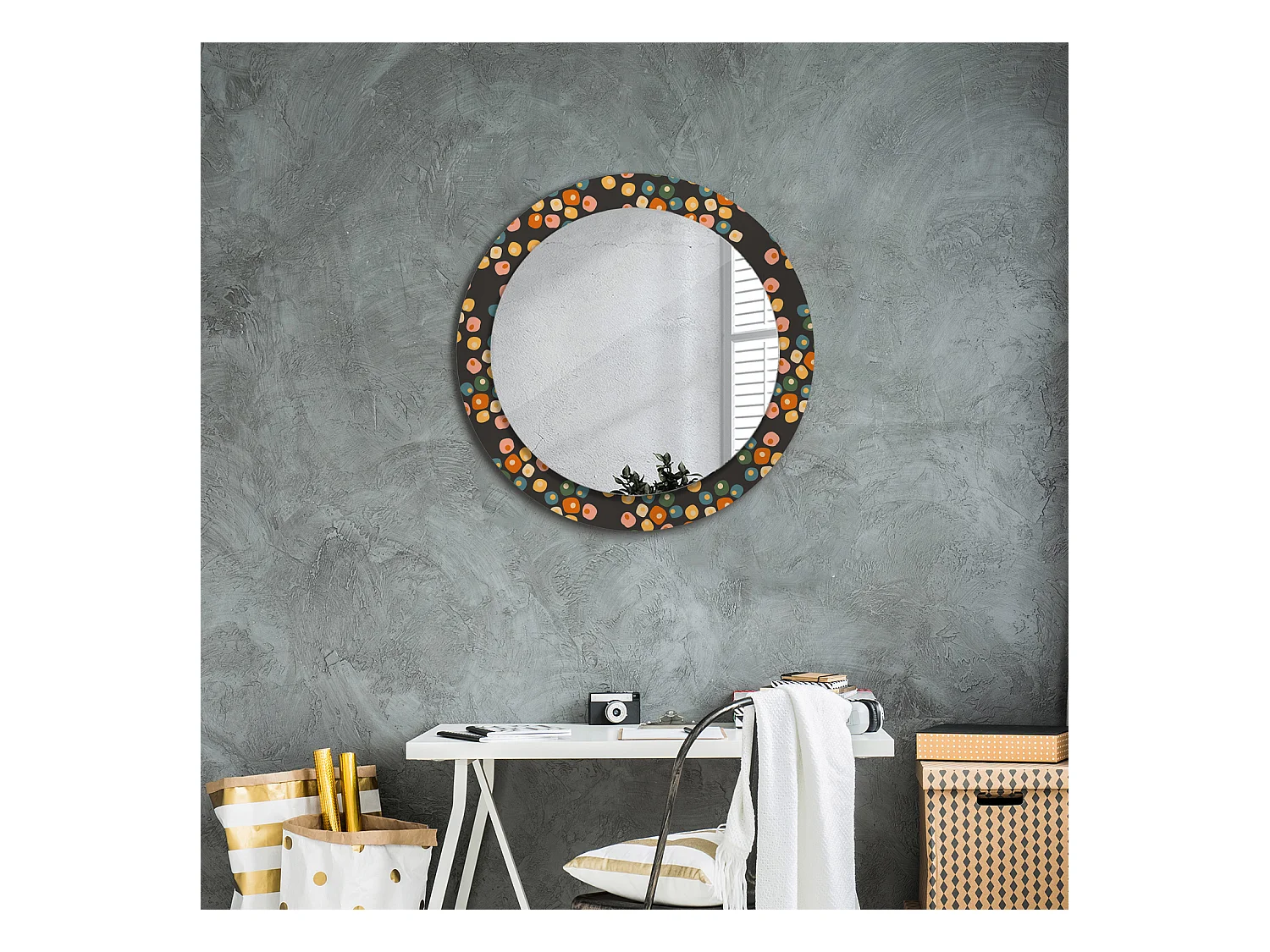 Runder dekorativer Spiegel - Blumentupfen - 60 cm