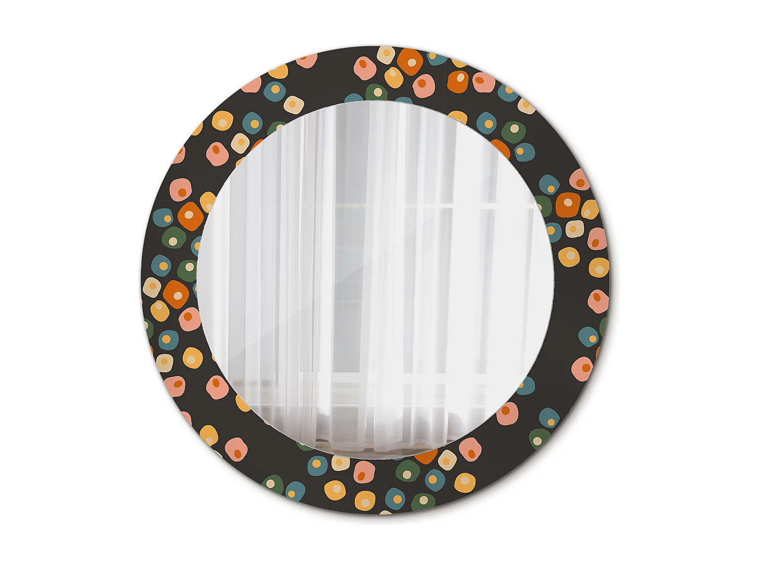 Miroir rond décoratif - Pois fleuris - 70 cm