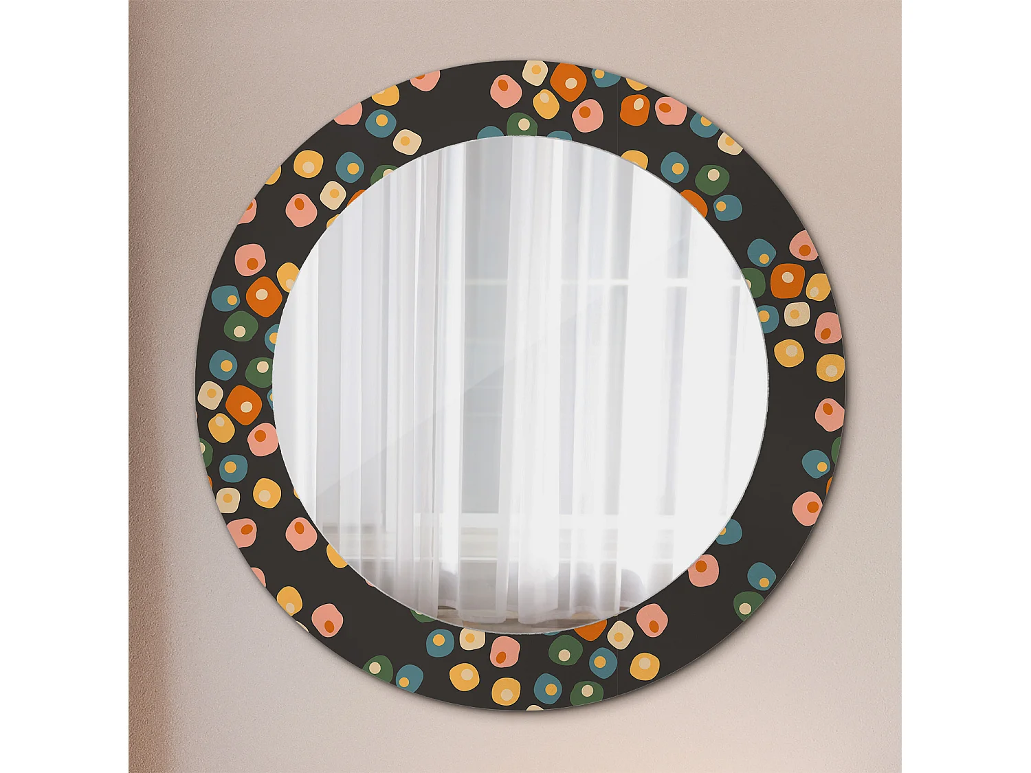 Miroir rond décoratif - Pois fleuris - 70 cm