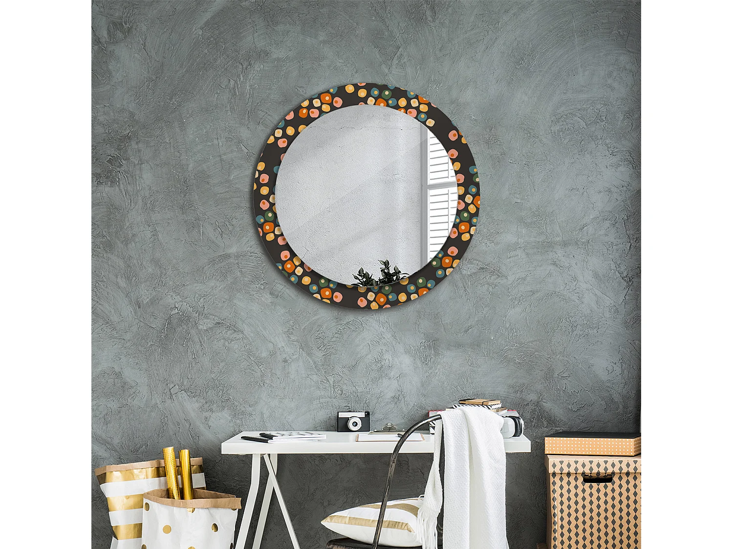 Miroir rond décoratif - Pois fleuris - 70 cm