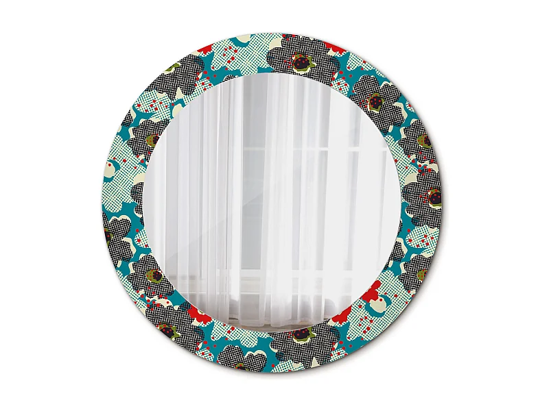 Miroir rond décoratif - Motif fleurs rétro - 70 cm