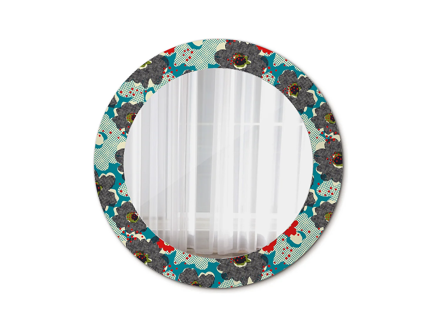 Miroir rond décoratif - Motif fleurs rétro - 70 cm
