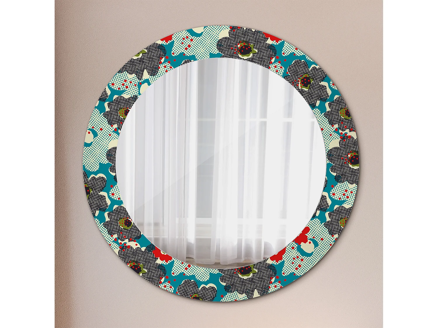Dekorativer runder Spiegel - Retro-Blumendruck - 60 cm