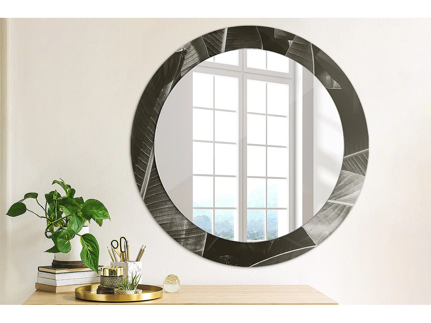 Dekorativer runder Spiegel – Tropische Palmen – 60 cm