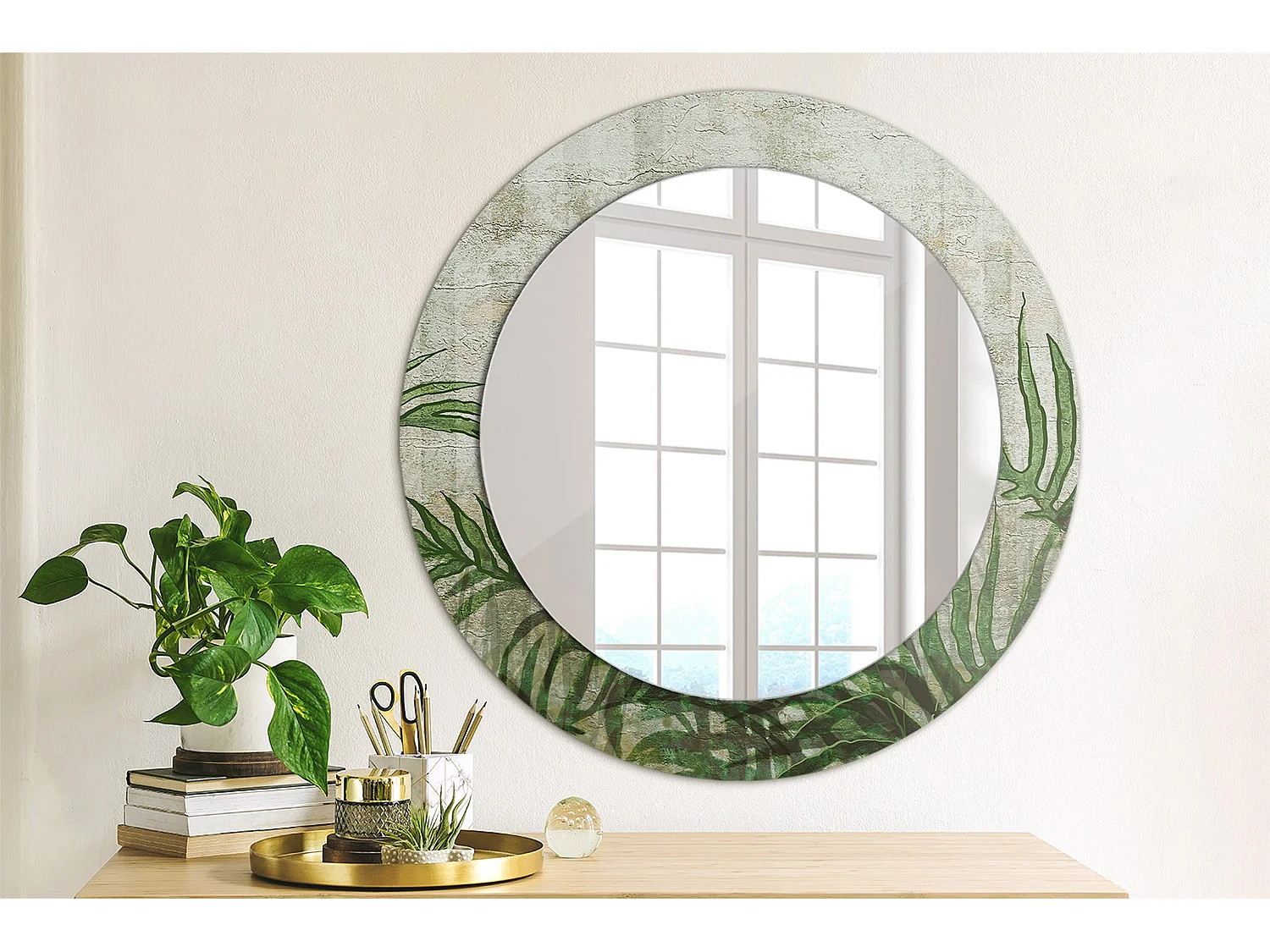 Miroir rond décoratif - Feuilles de fougère - 60 cm