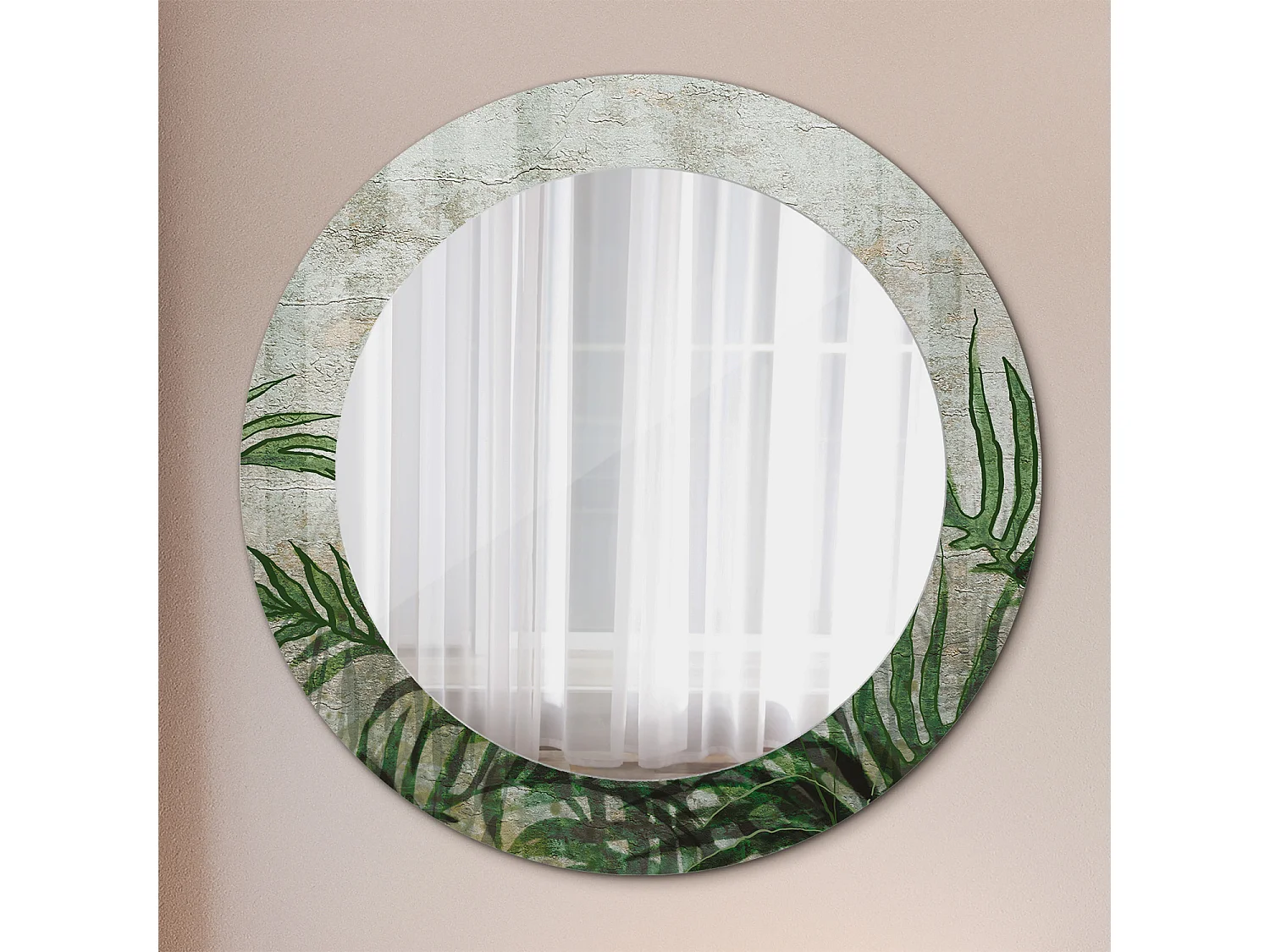 Miroir rond décoratif - Feuilles de fougère - 60 cm