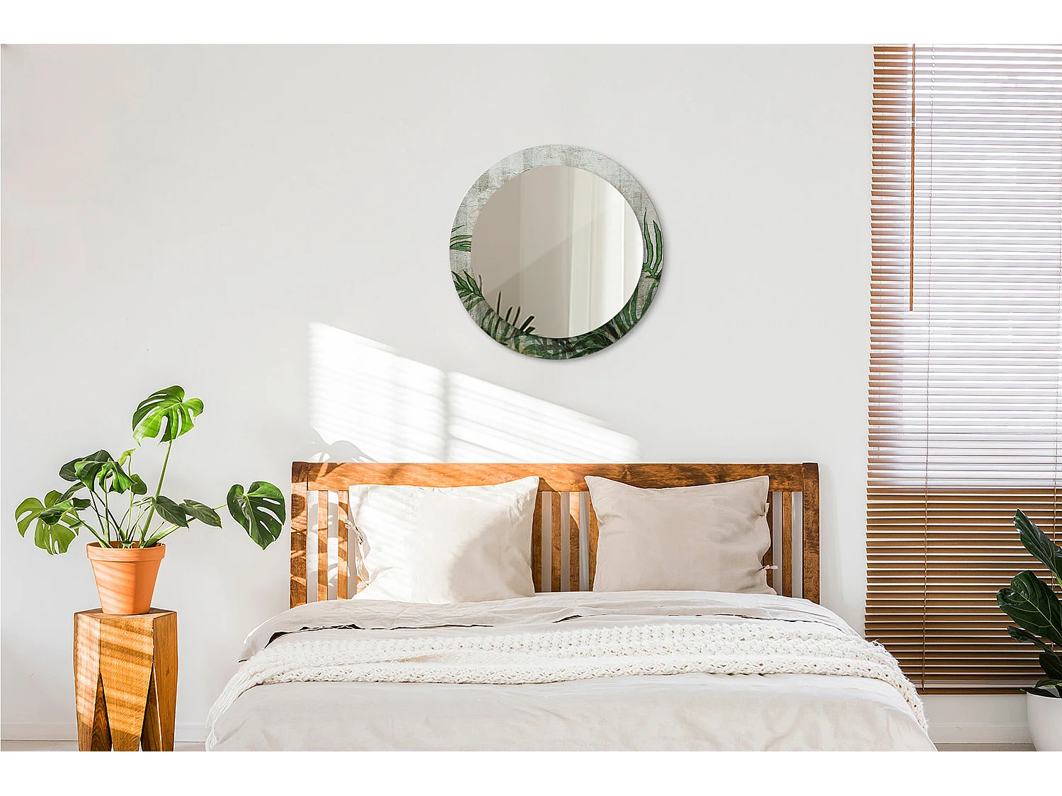 Miroir rond décoratif - Feuilles de fougère - 60 cm