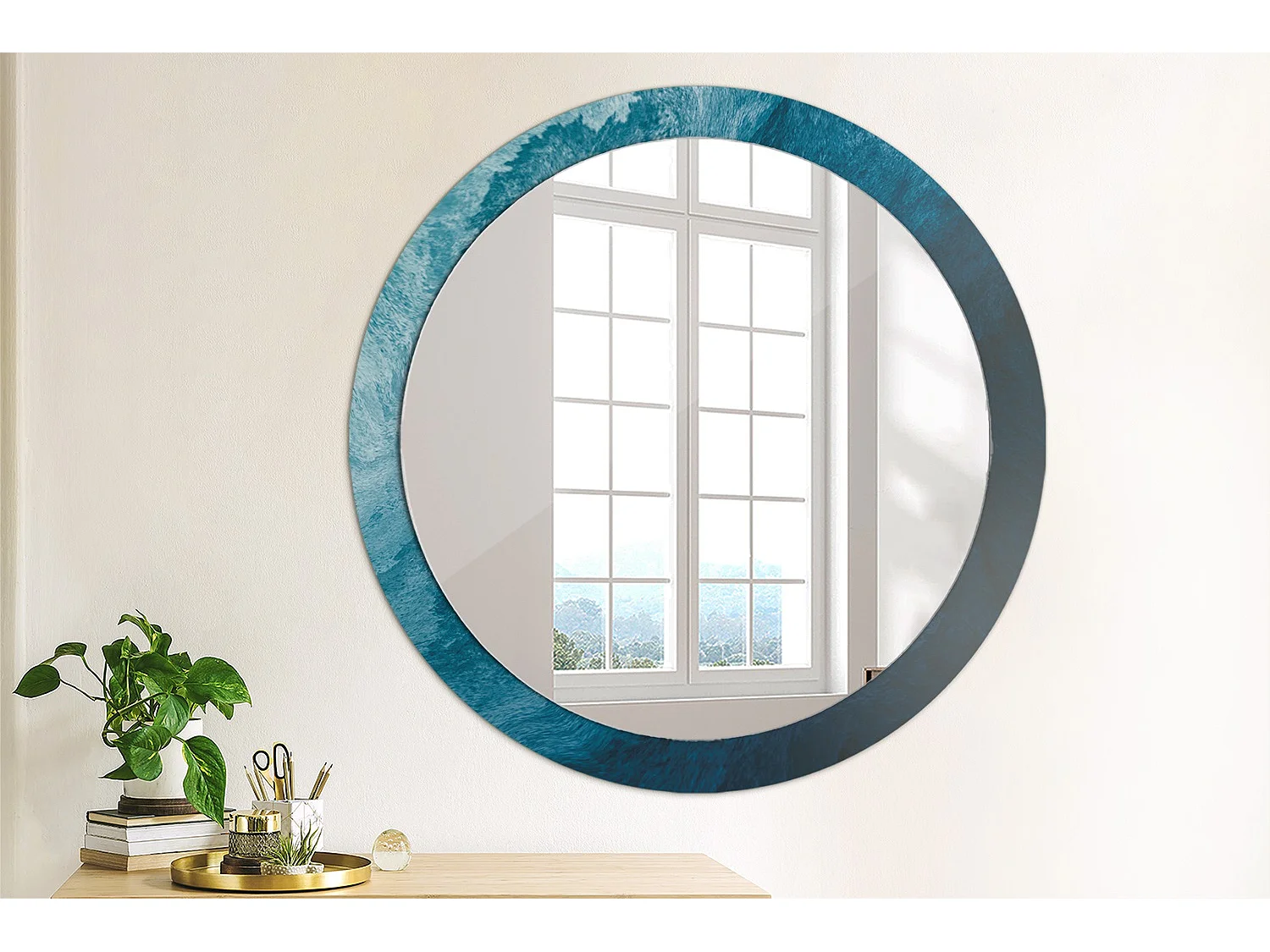 Dekorativer runder Spiegel - Abstrakte Kunst - 90 cm