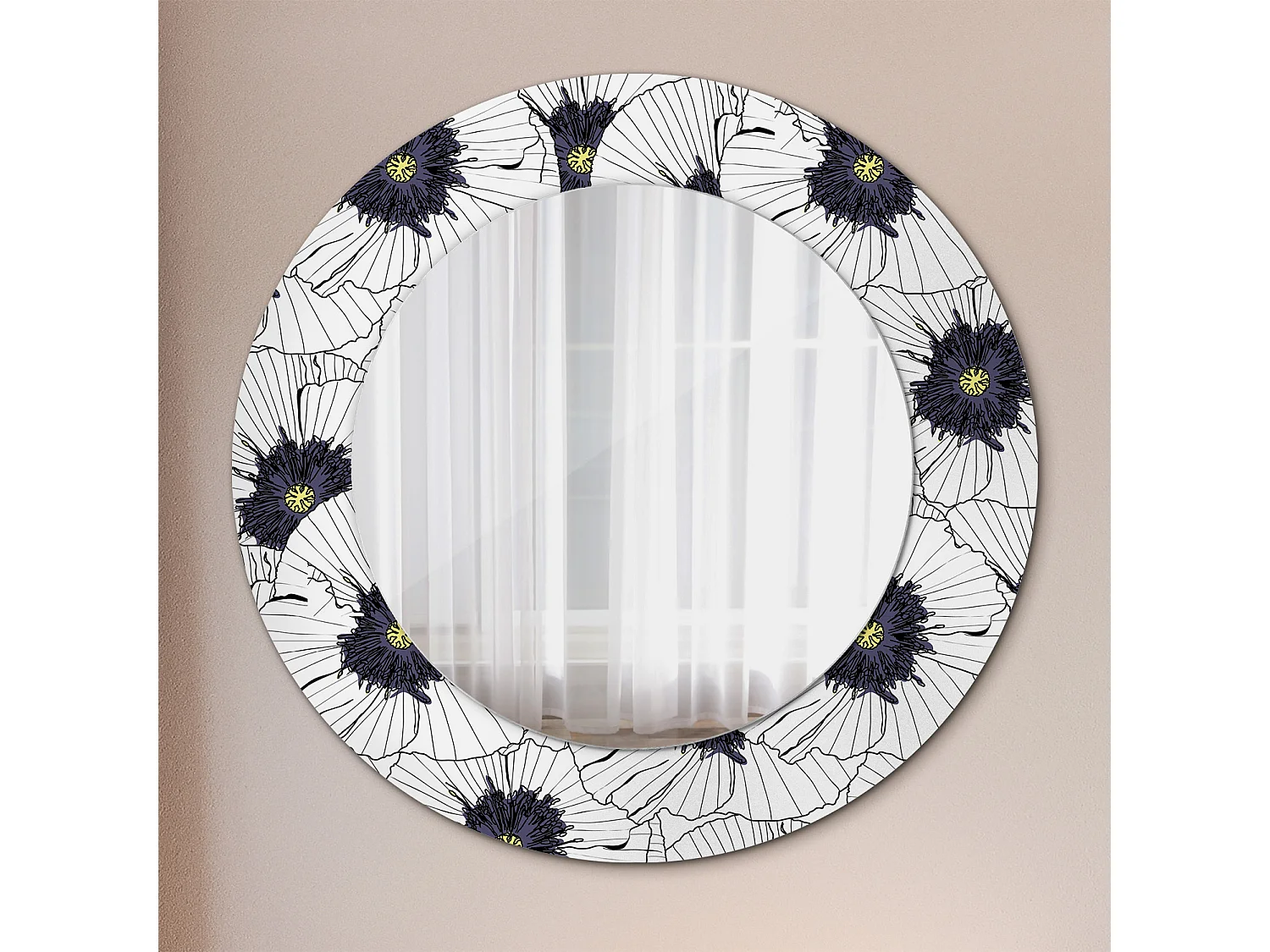 Decoratieve ronde spiegel - bloemige compositie - 50 cm