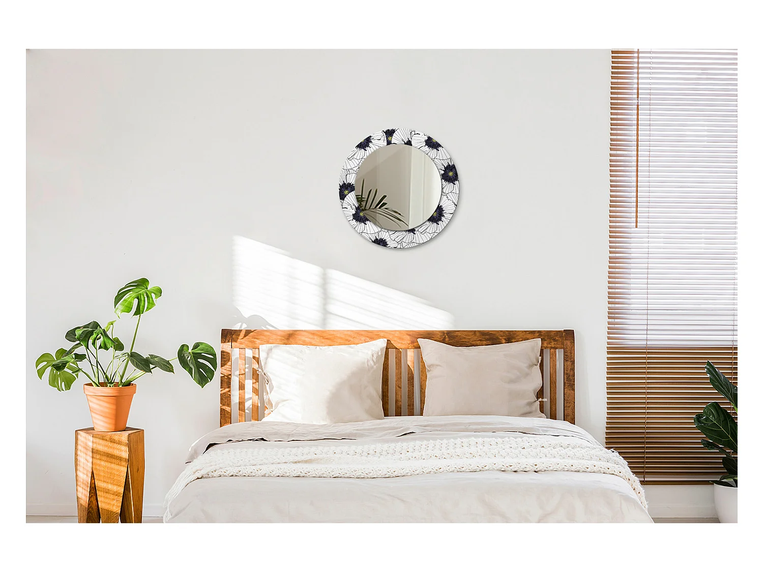 Miroir rond décoratif - Composition florale - 50 cm