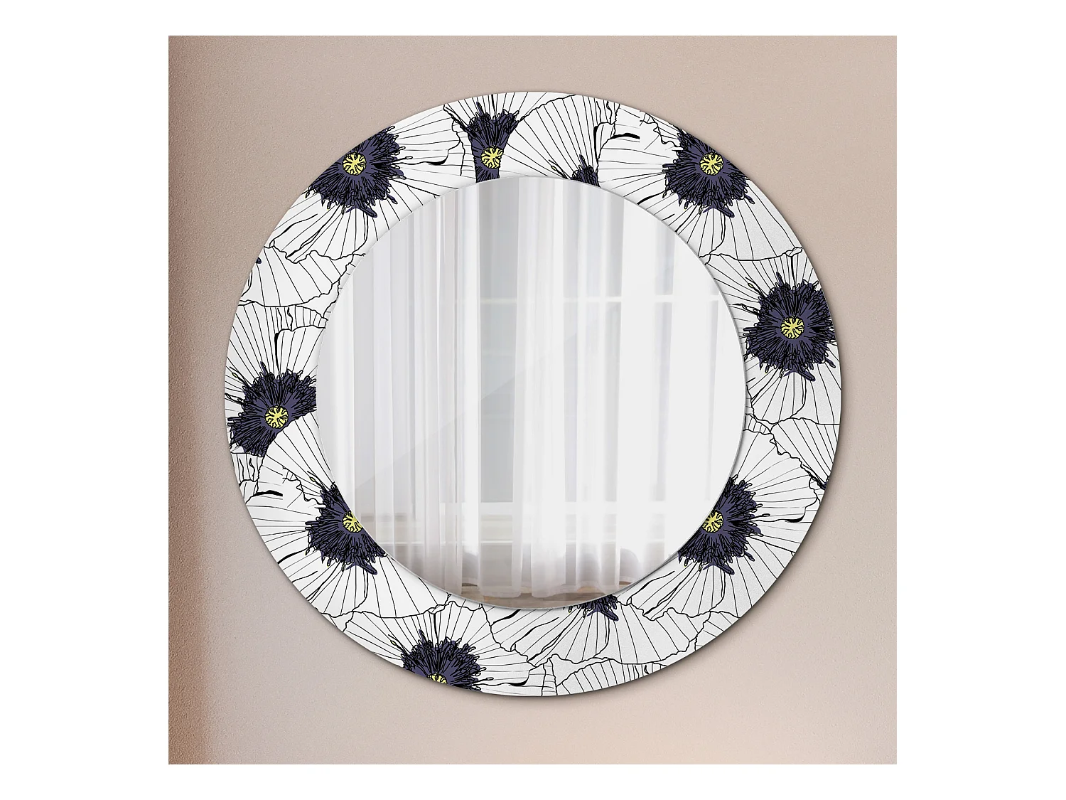 Miroir rond décoratif - Composition florale - 50 cm