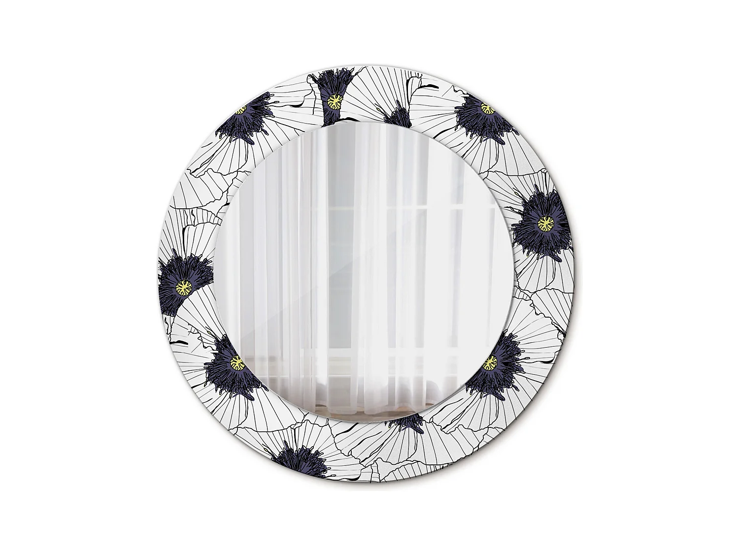 Miroir rond décoratif - Composition florale - 50 cm