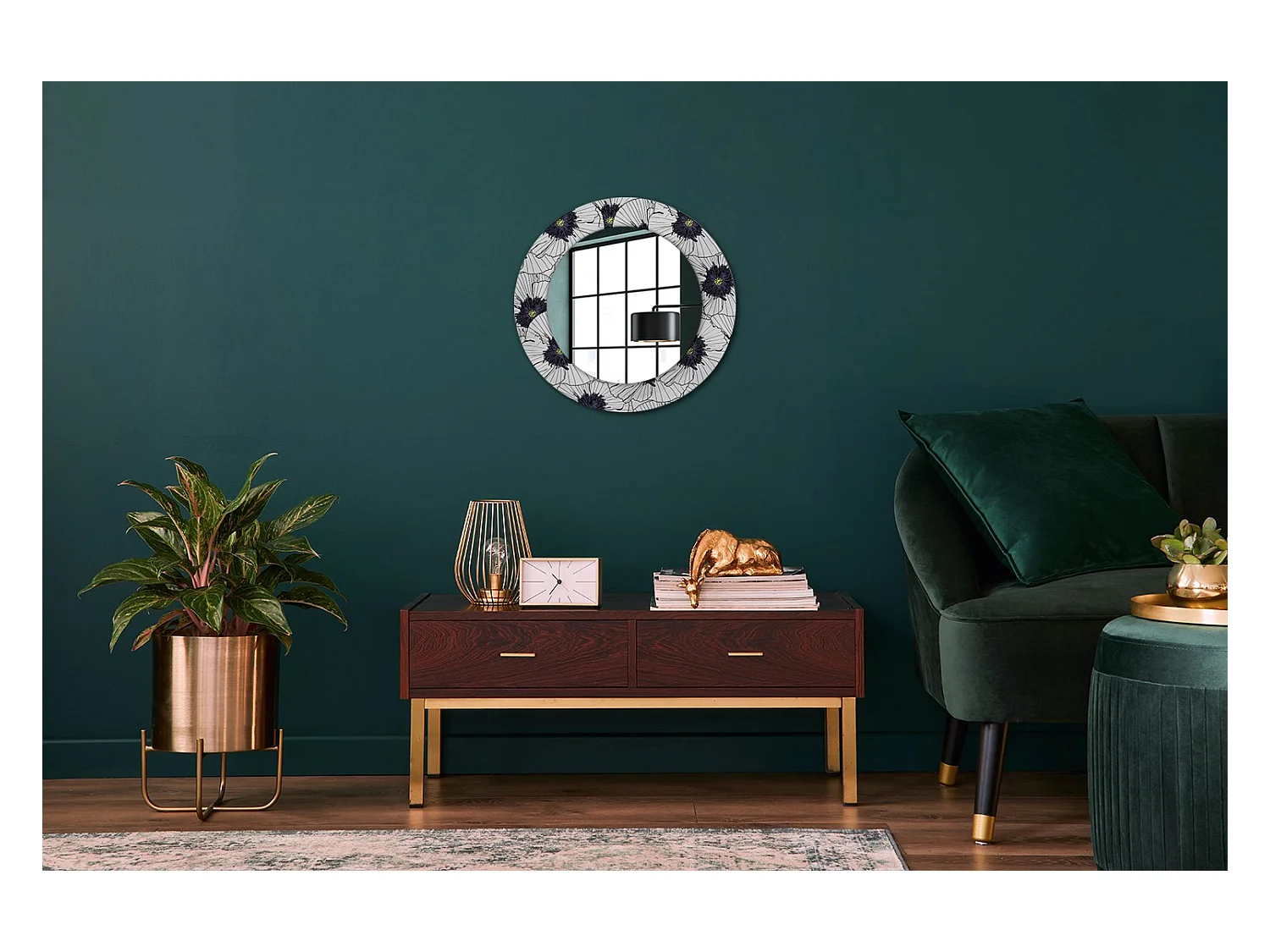 Miroir rond décoratif - Composition florale - 50 cm