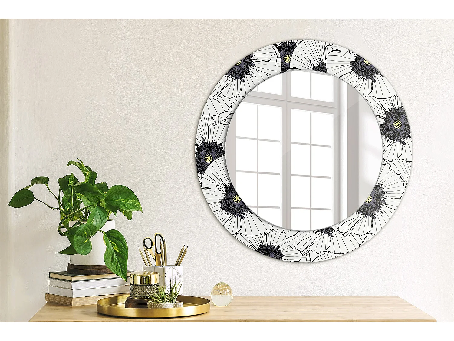 Decoratieve ronde spiegel - bloemige compositie - 50 cm