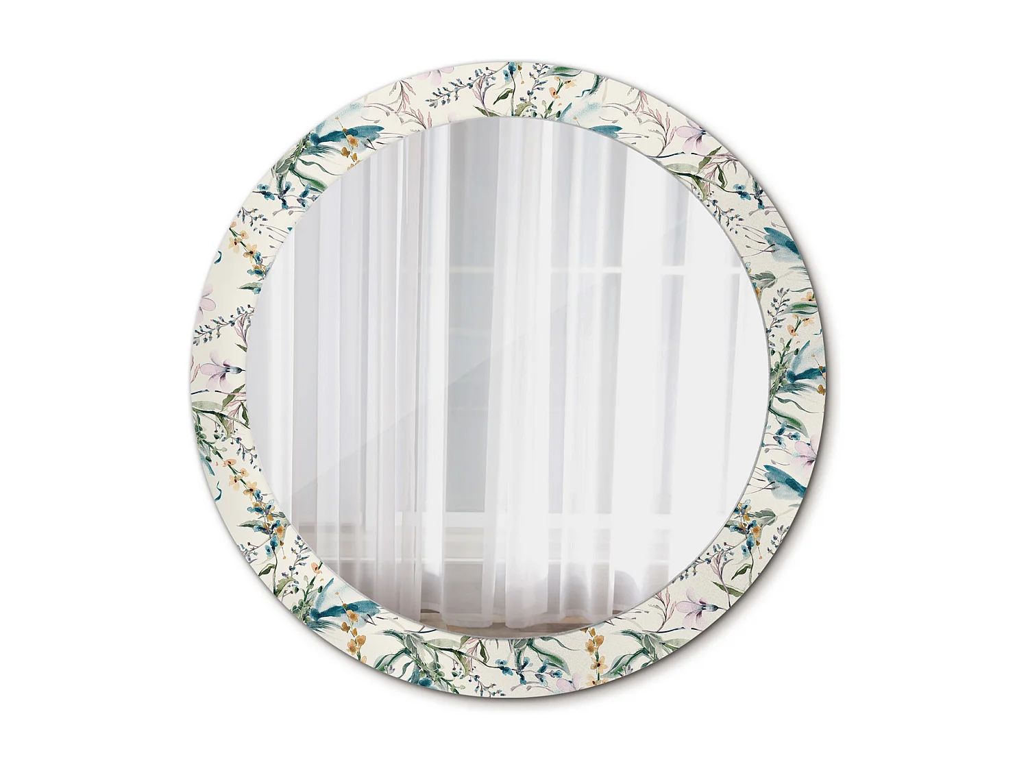 Specchio rotondo decorativo - Fiori ad acquerello - 80 cm