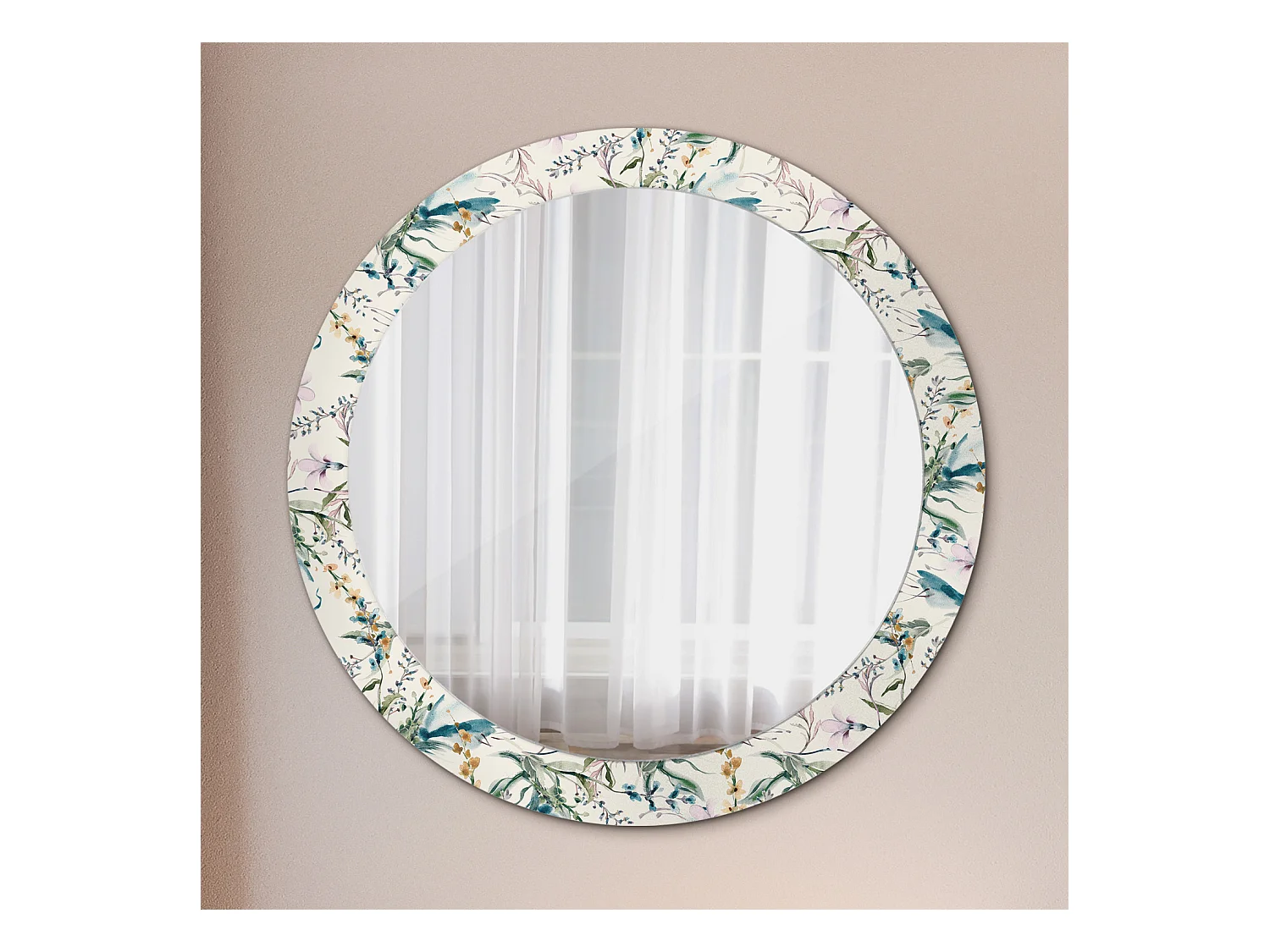 Specchio rotondo decorativo - Fiori ad acquerello - 80 cm